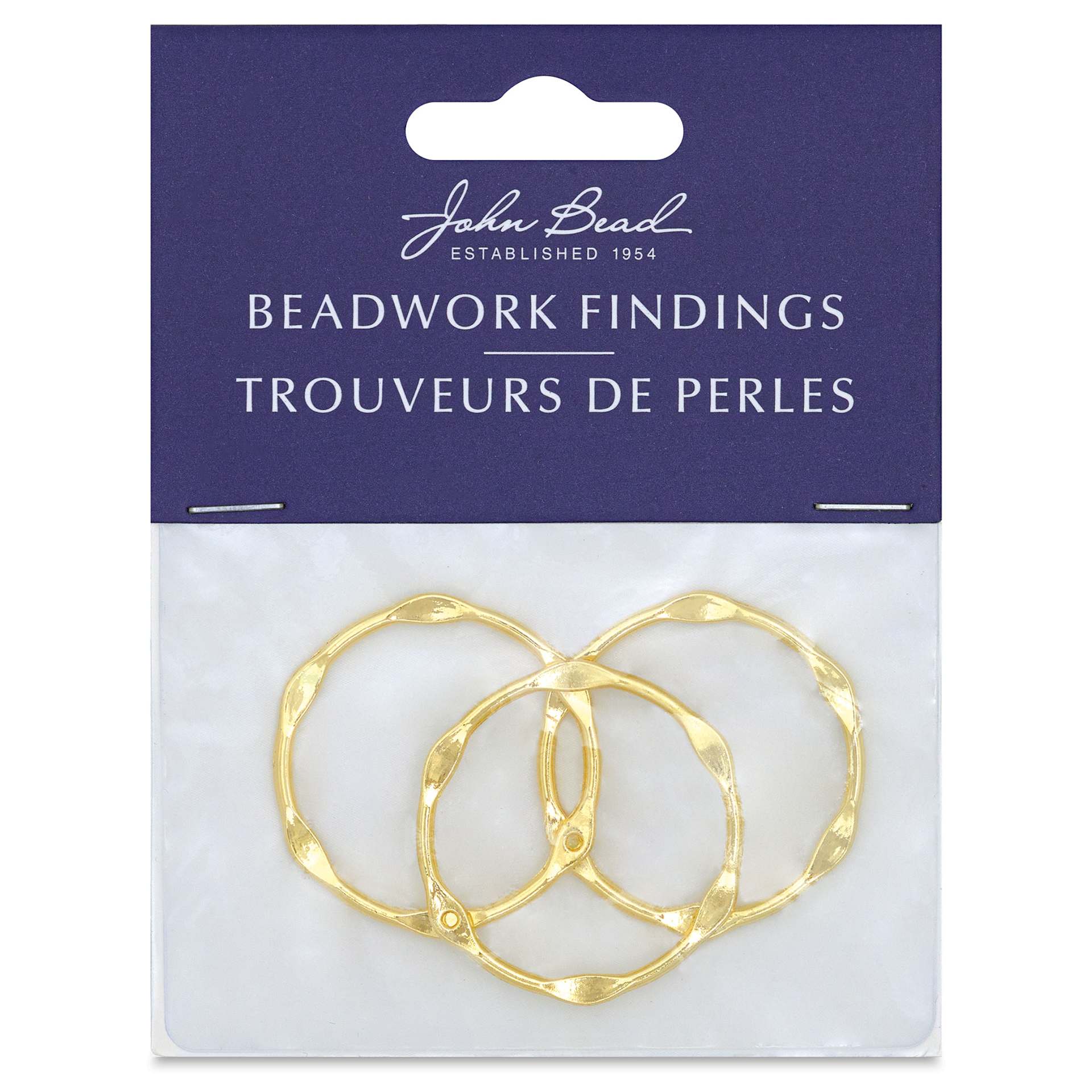 John Bead Beadwork Charms - Gold Partly Flattened Circle, Pkg of 3, front of package