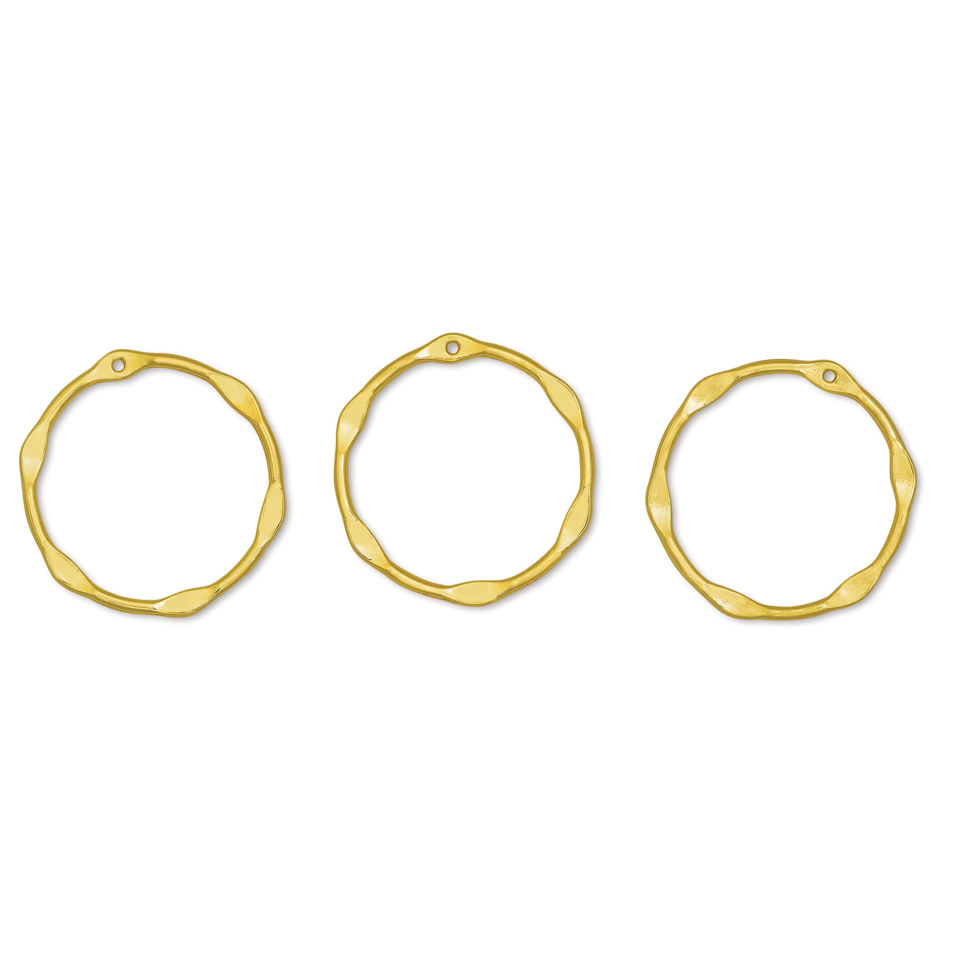 John Bead Beadwork Charms - Gold Partly Flattened Circle, Pkg of 3