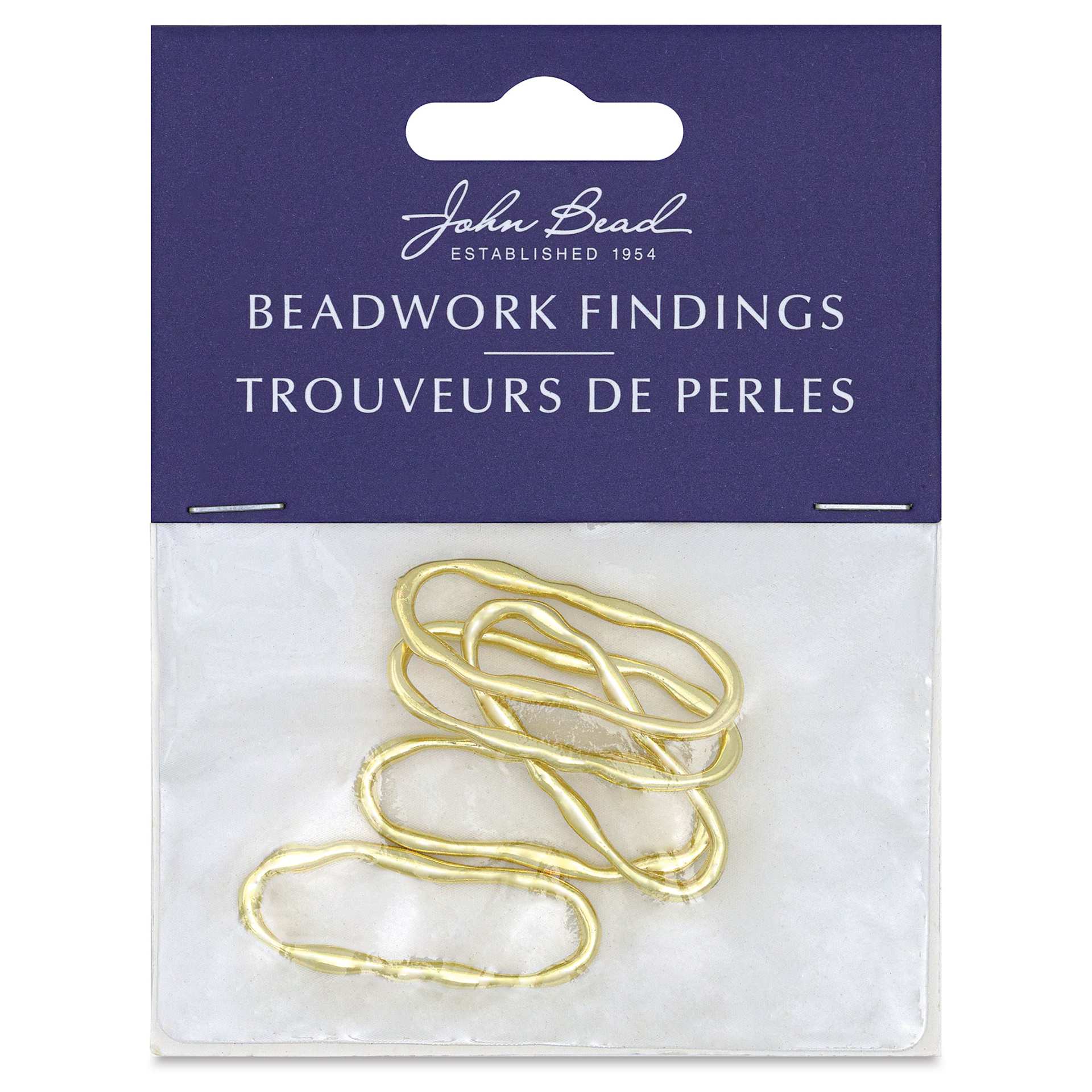 John Bead Beadwork Charms - Gold Organic Oval, Pkg of 5, front of package