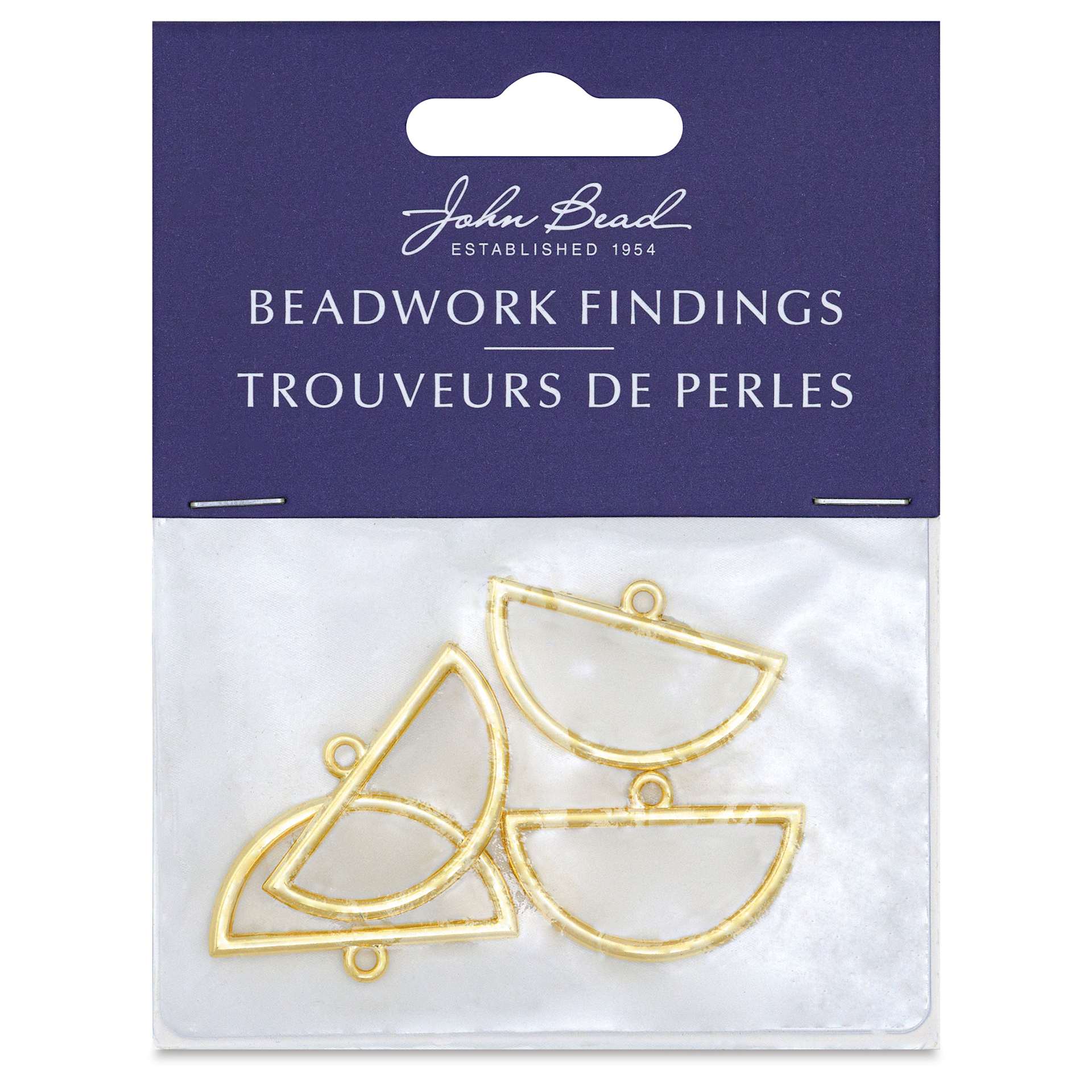 John Bead Beadwork Charms - Gold Half Circle, Pkg of 4, front of packaging