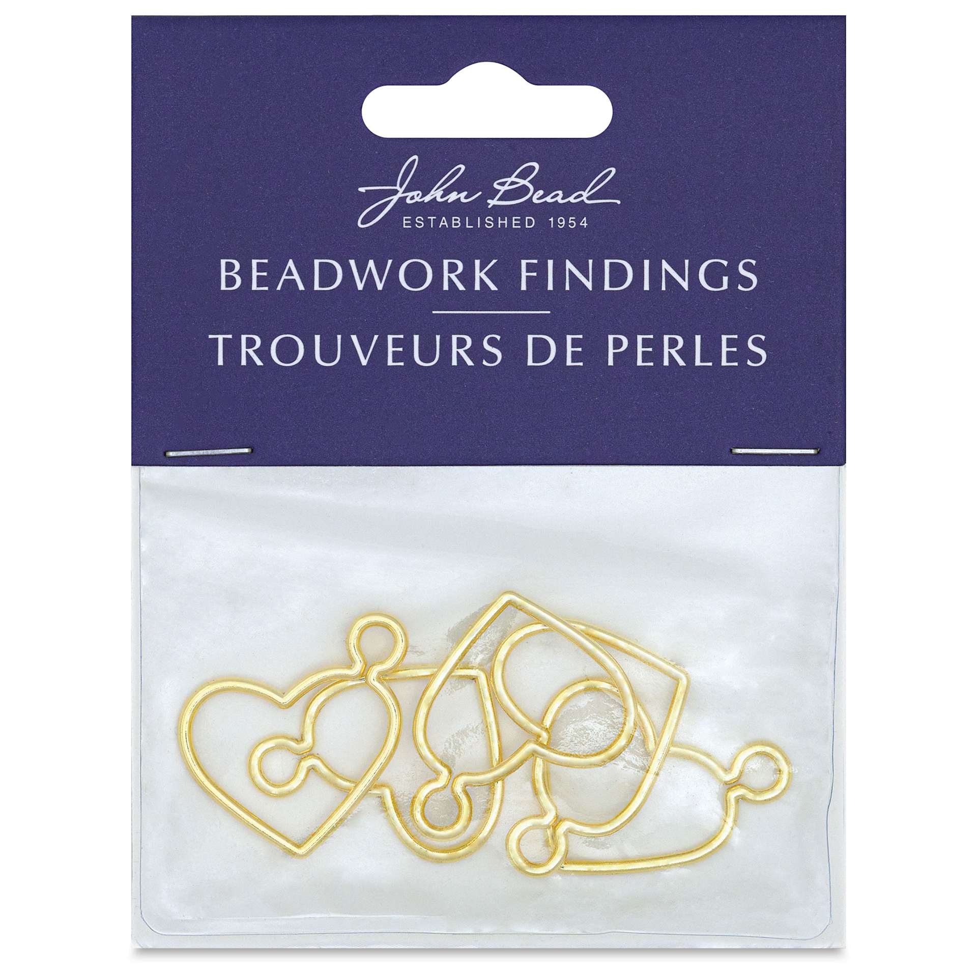 John Bead Beadwork Charms - Gold Heart, Side Link, Pkg of 5, front of package