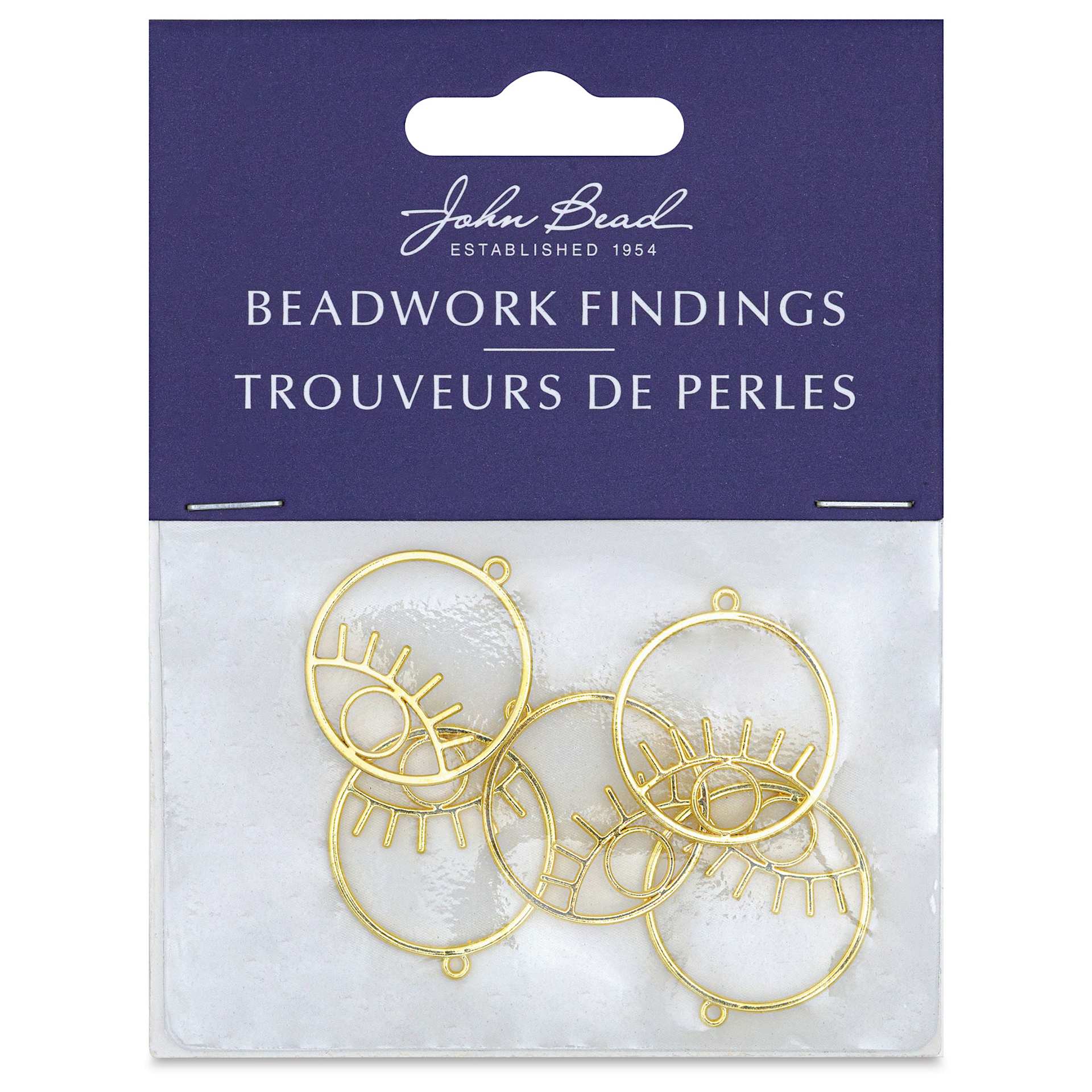 John Bead Beadwork Charms - Gold Circle with Eye, Pkg of 5, front of package