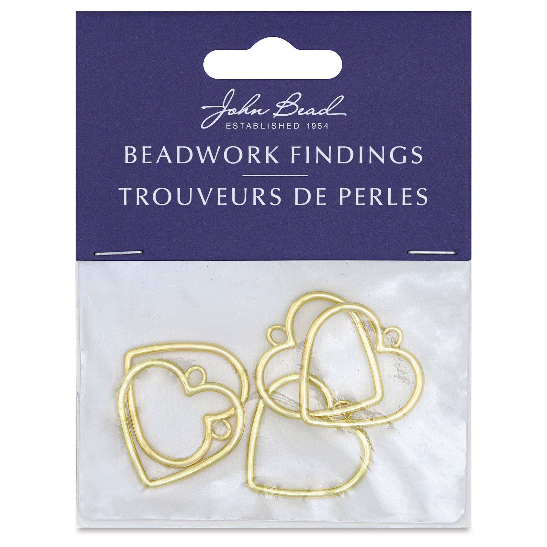 John Bead Beadwork Charms - Gold Heart, Pkg of 5, front of package