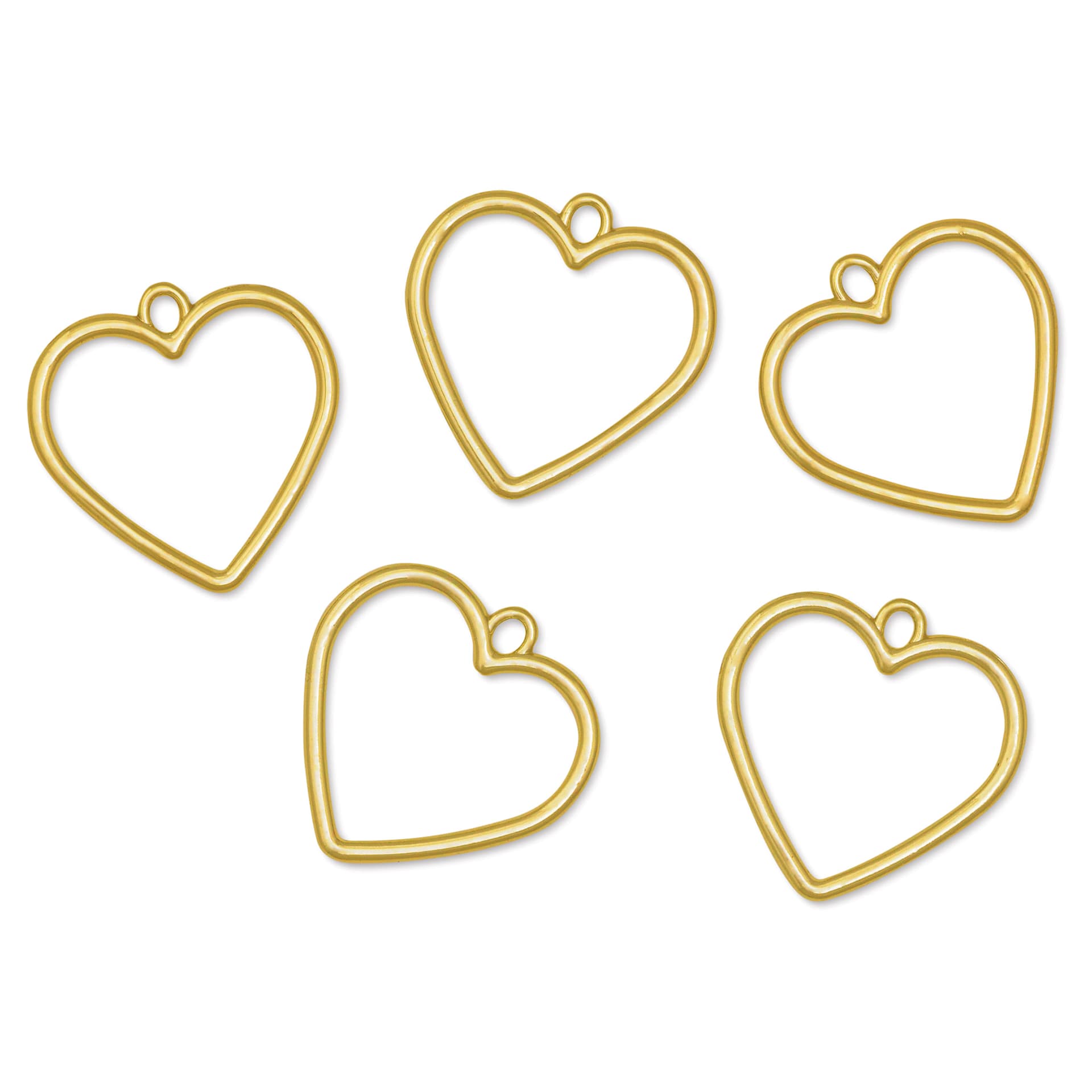 John Bead Beadwork Charms - Gold Heart, Pkg of 5
