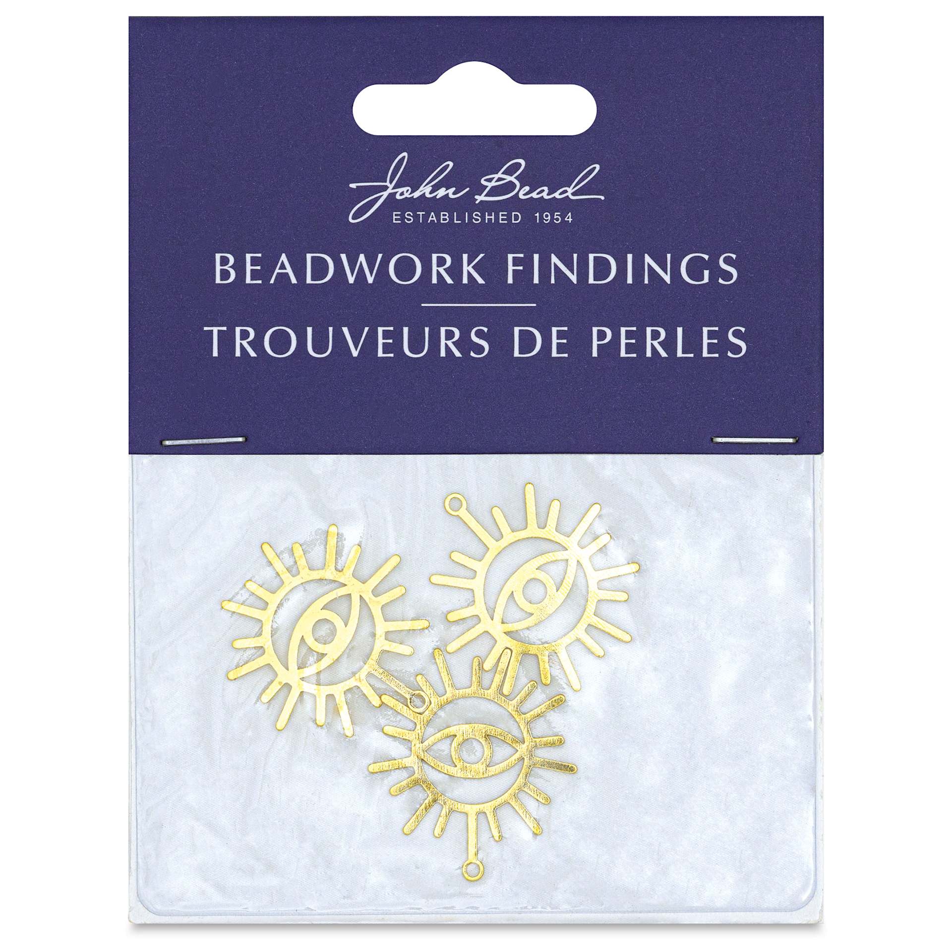 John Bead Beadwork Charms - Gold Eye in the Sun, Pkg of 3, front of package