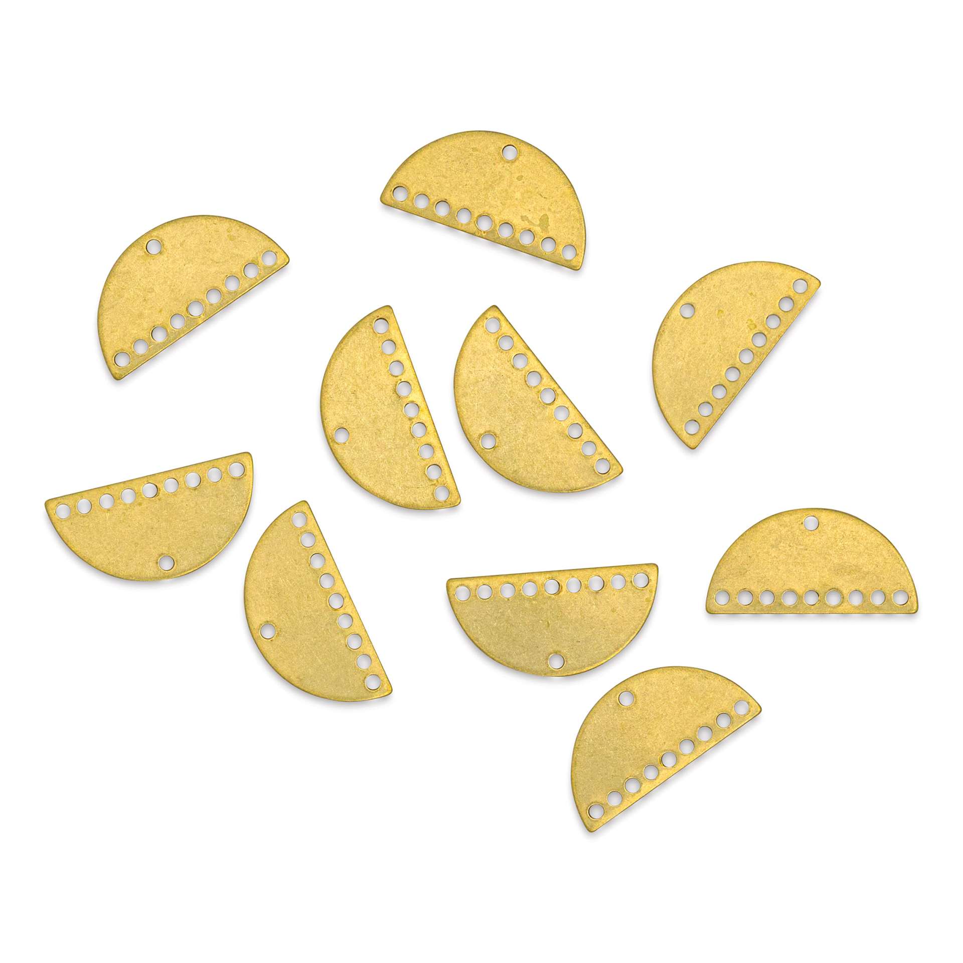 John Bead Beadwork Charms - Gold Half Moon, 10 holes, Pkg of 10