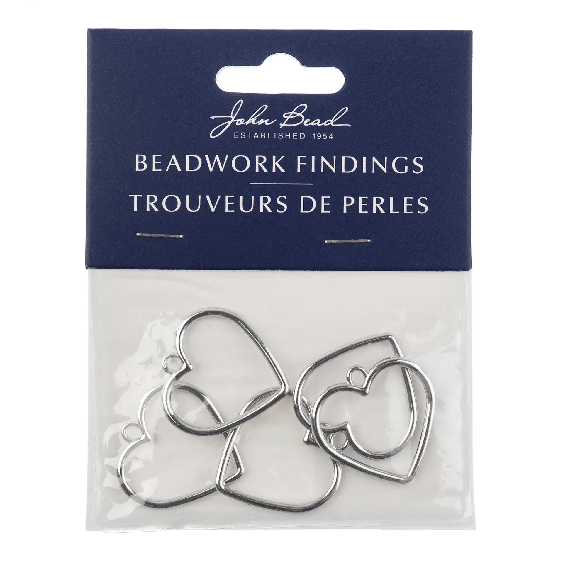 John Bead Beadwork Findings - Silver Heart, Pkg of 5 front of packaging
