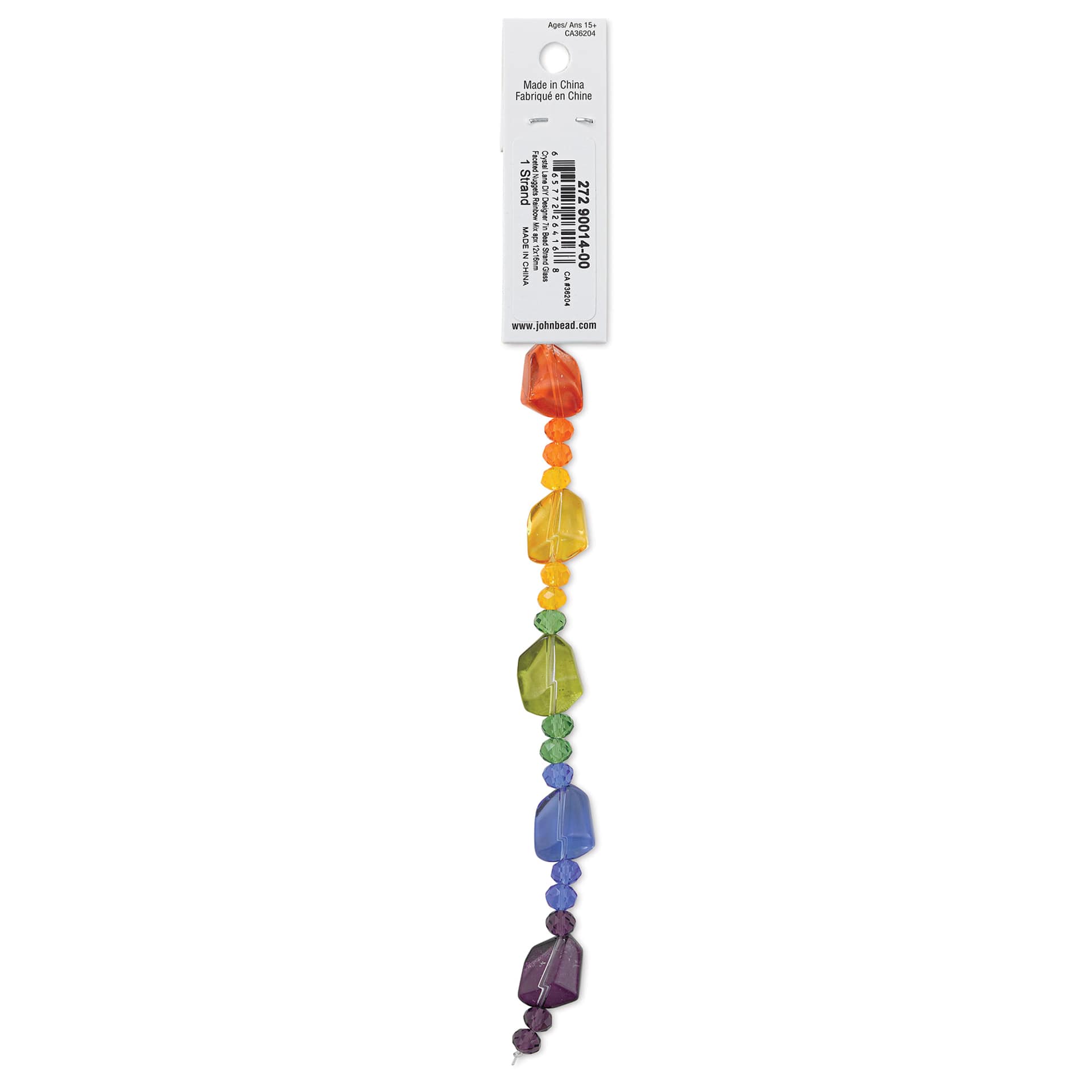 John Bead DIY Designer Glass Bead Strand - Nuggets Rainbow Mix back of packaging