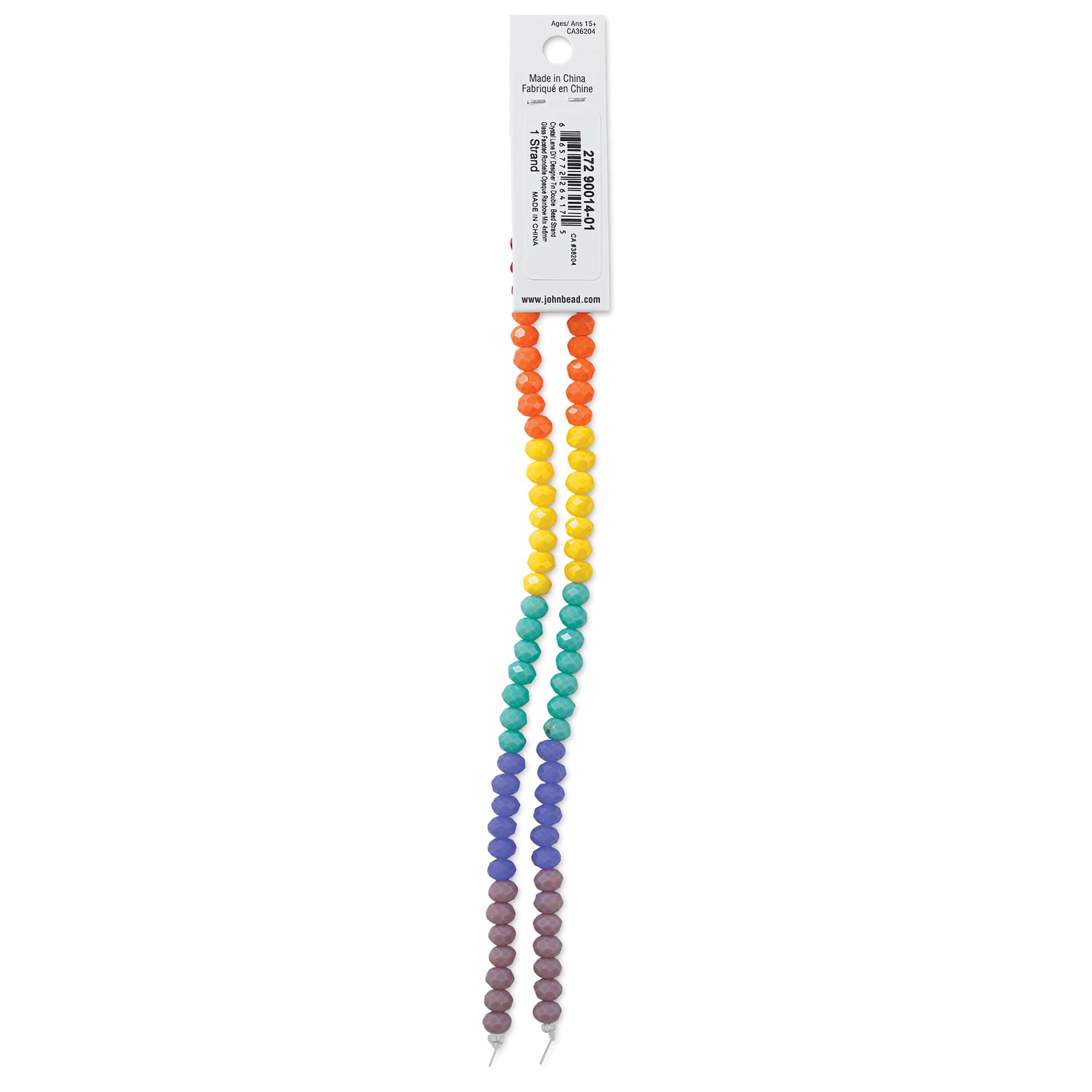 John Bead DIY Designer Glass Bead Strand - Opaque Rainbow Mix back of packaging