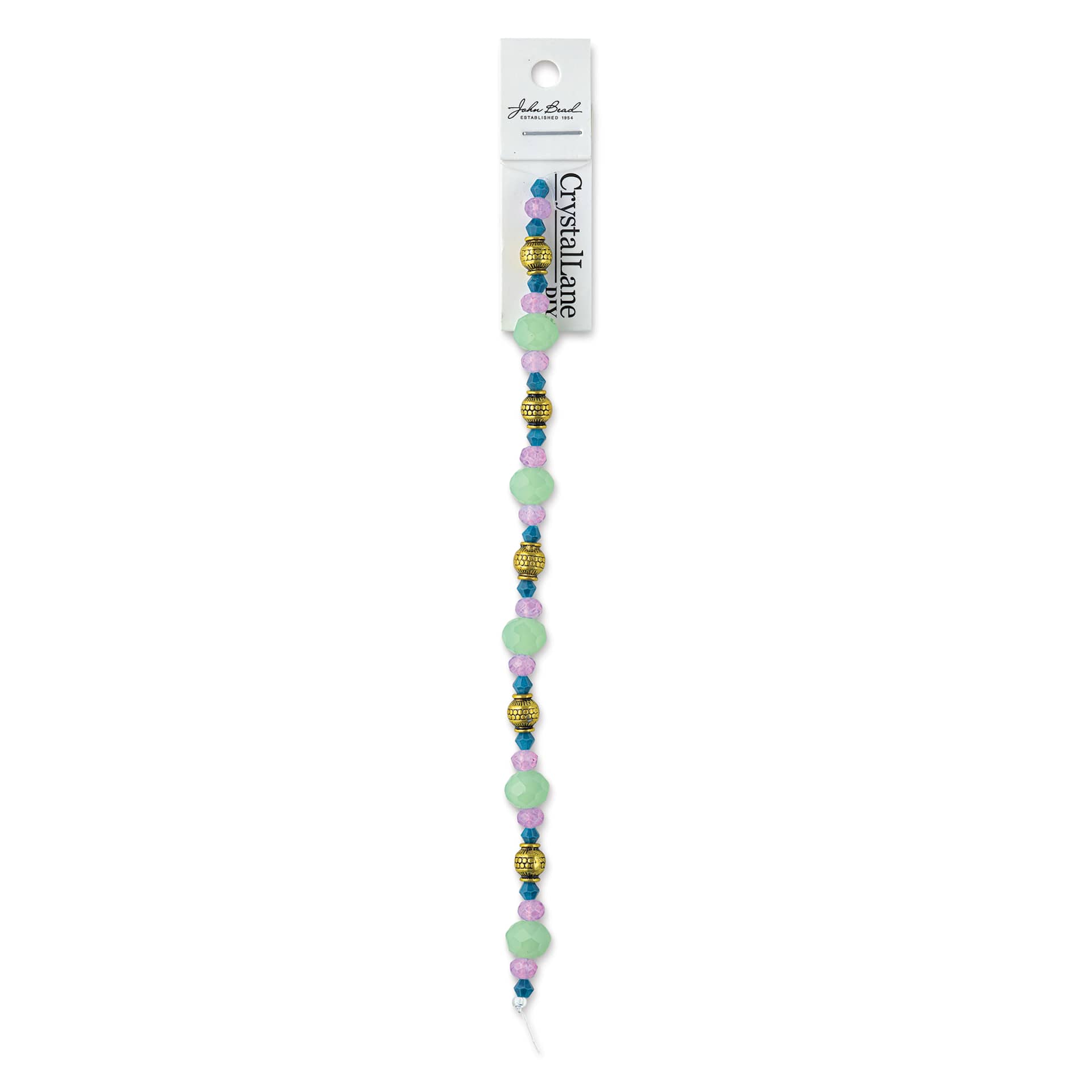 John Bead DIY Designer Glass Bead Strand - Glass and Metal, Light Green