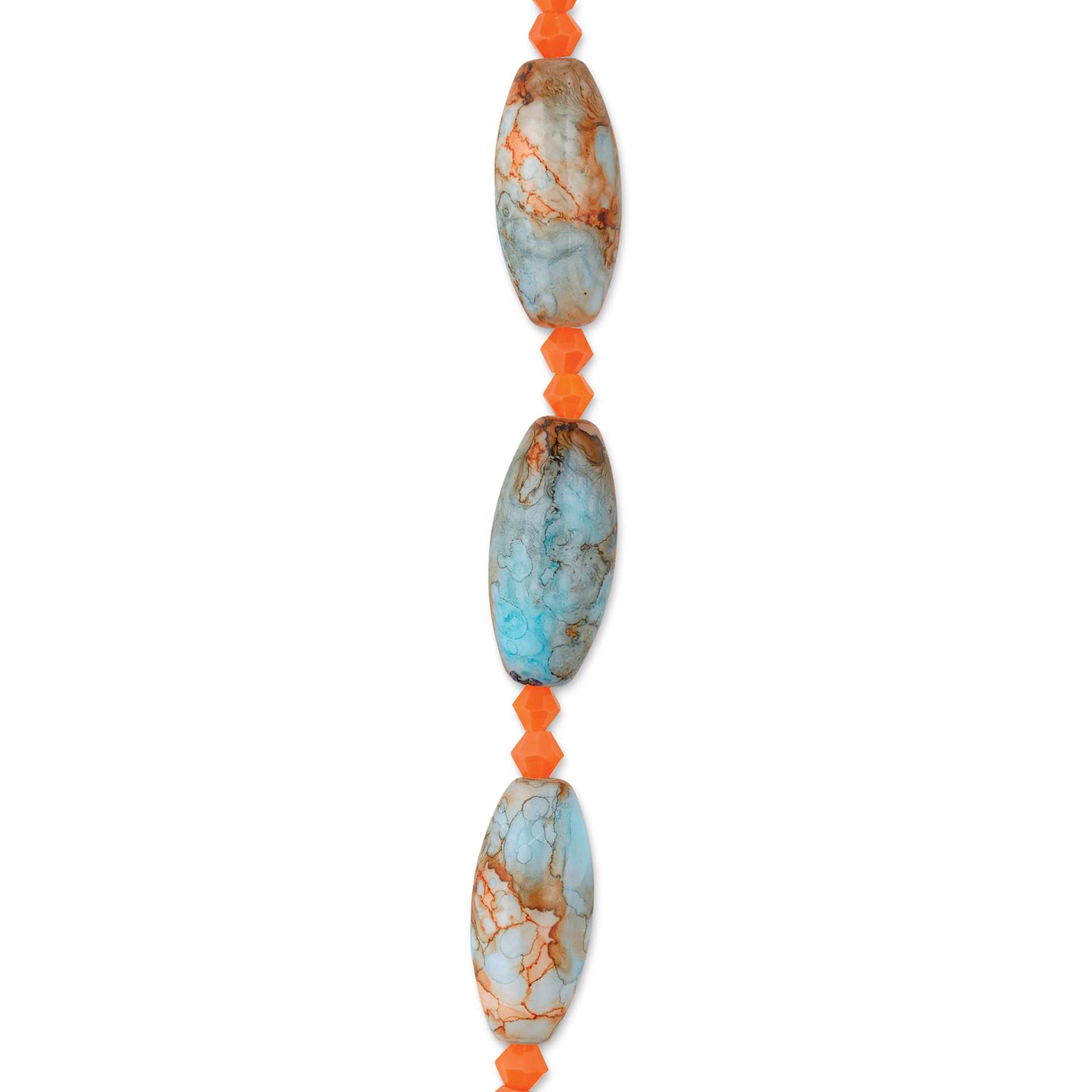John Bead DIY Designer Glass Bead Strand - Marble, Blue and Orange close-up
