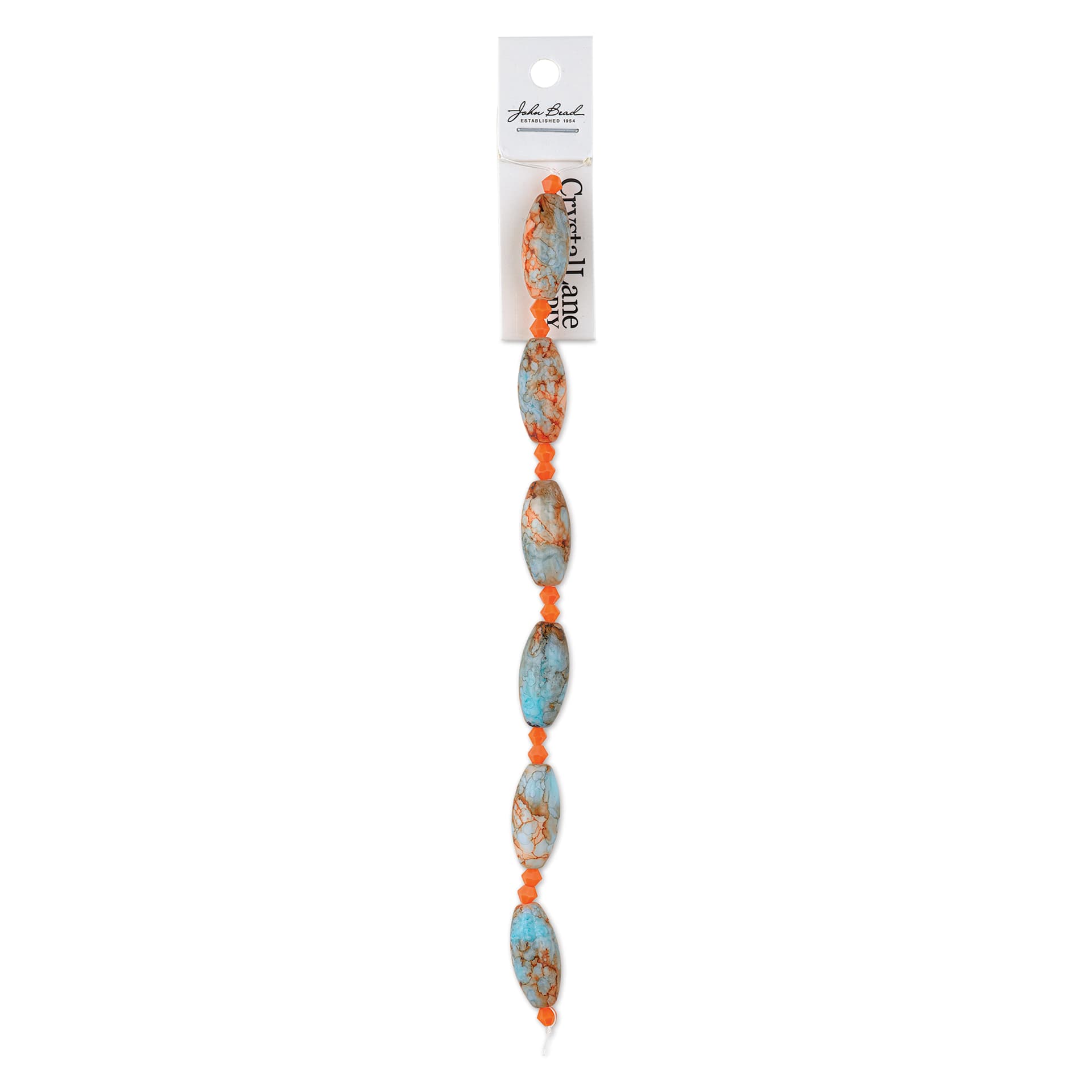 John Bead DIY Designer Glass Bead Strand - Marble, Blue and Orange