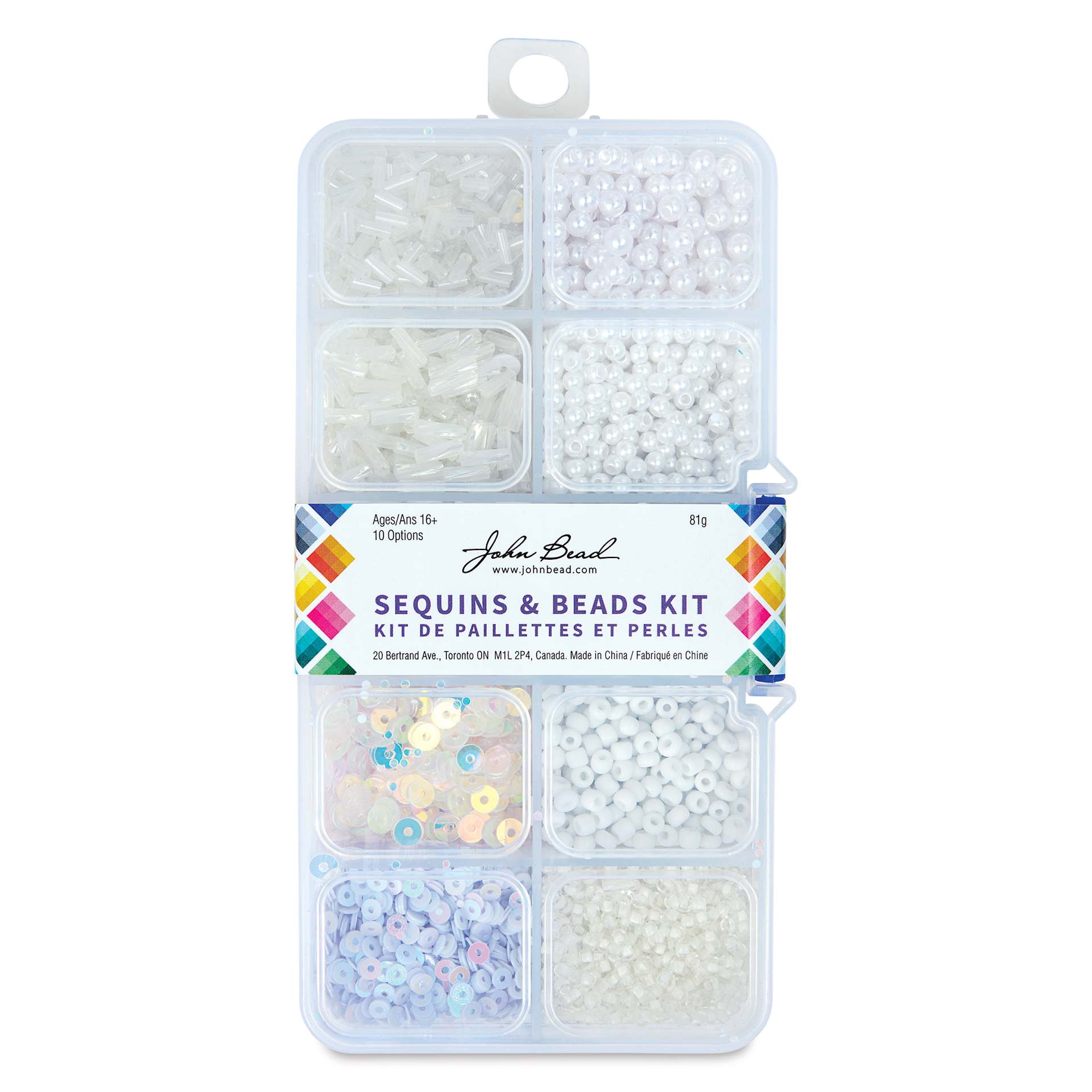 John Bead Sequins & Beads Kit - White, 81 g front of packaging