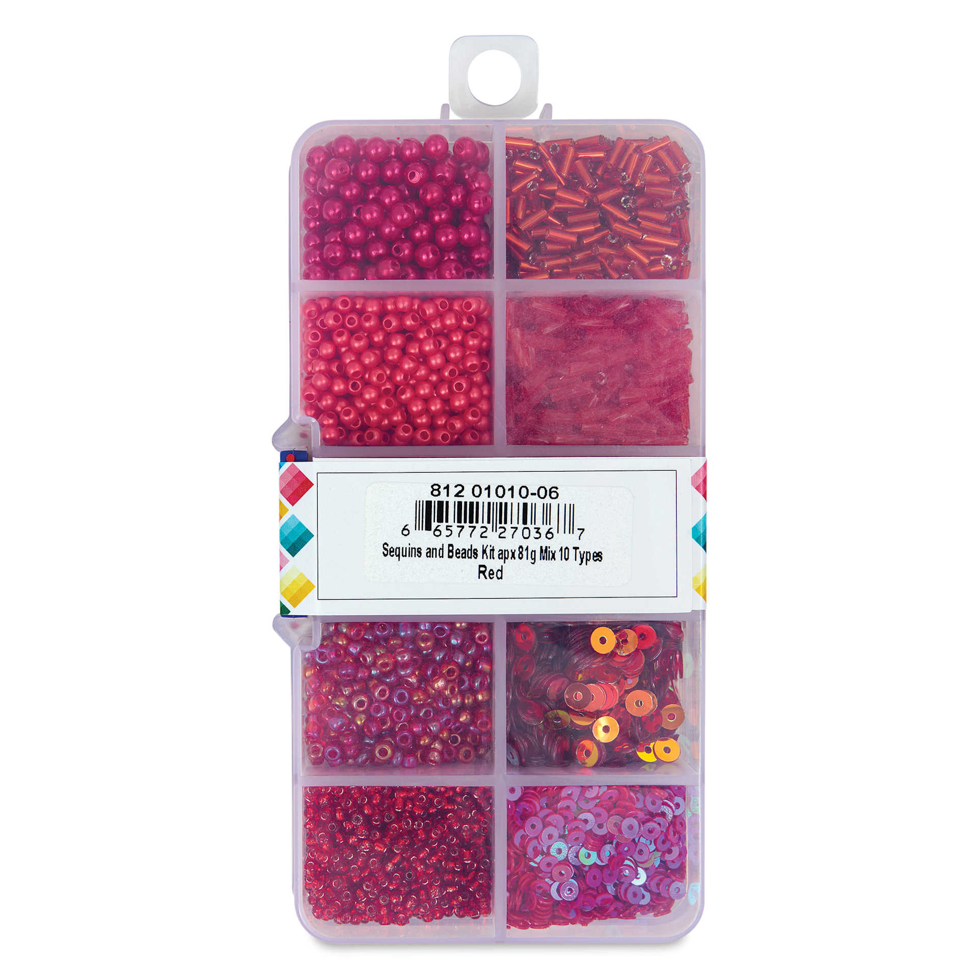 John Bead Sequins & Beads Kit - Red, 81 g back of packaging