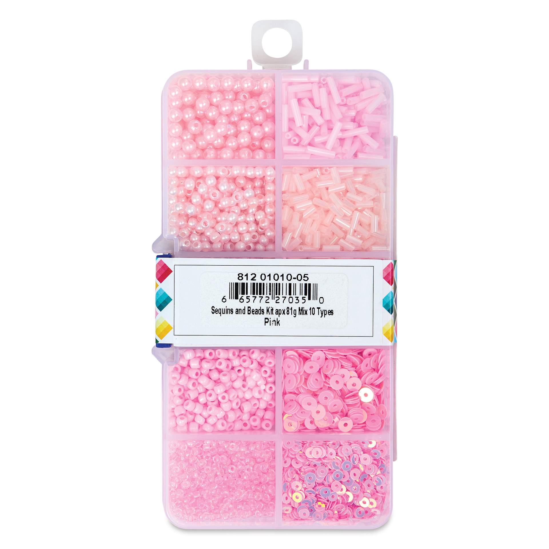 John Bead Sequins & Beads Kit - Pink, 81 g back of packaging
