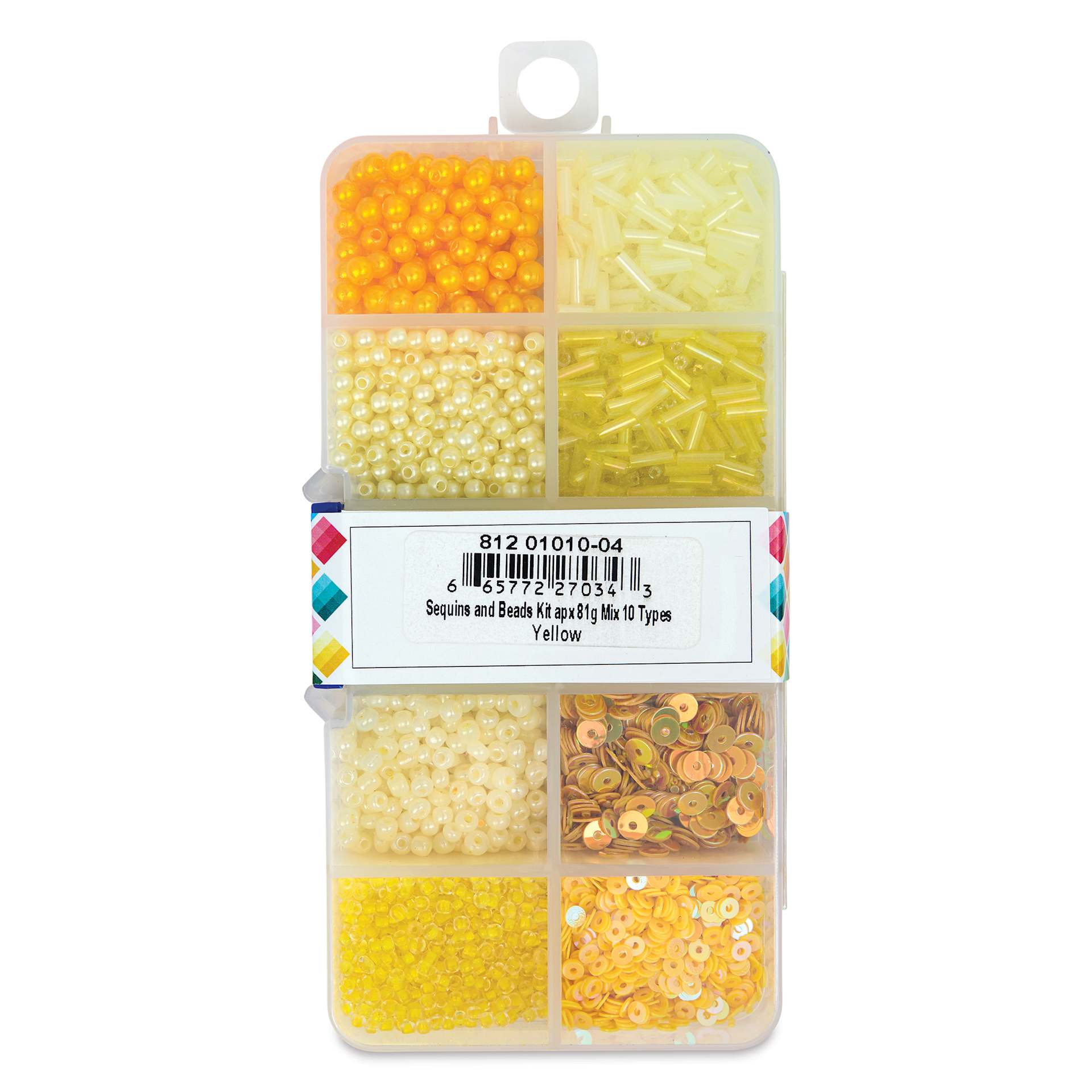 John Bead Sequins & Beads Kit - Yellow, 81 g back of packaging