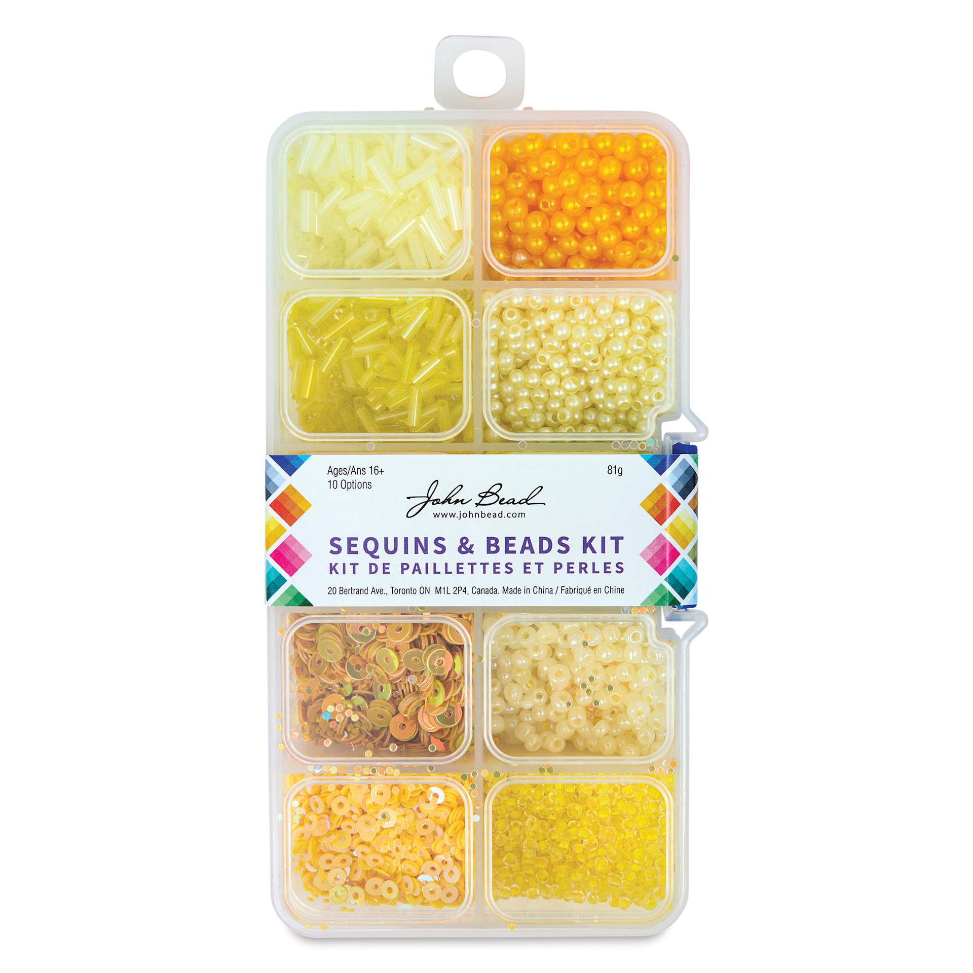 John Bead Sequins & Beads Kit - Yellow, 81 g front of packaging