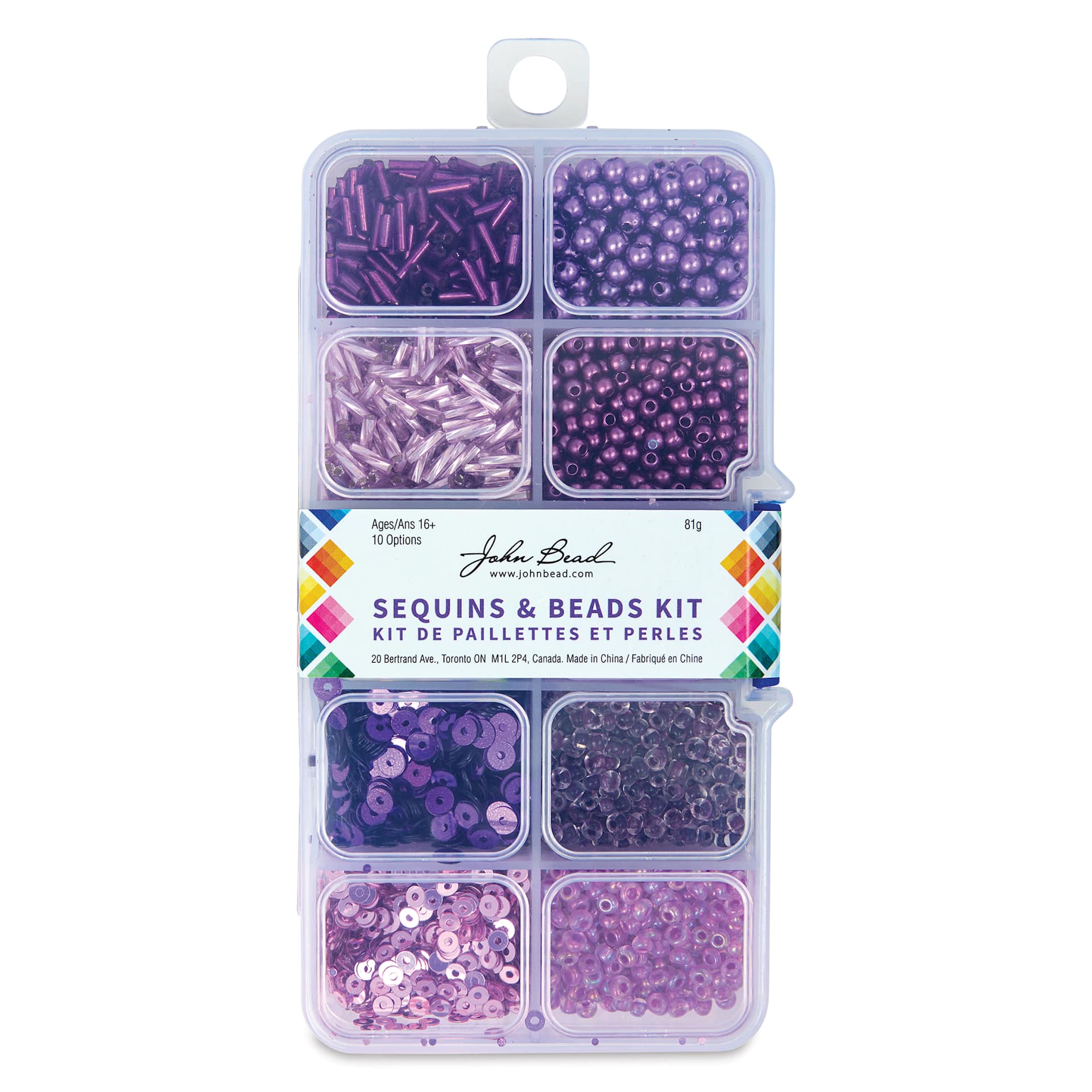 John Bead Sequins & Beads Kit - Purple, 81 g front of packaging