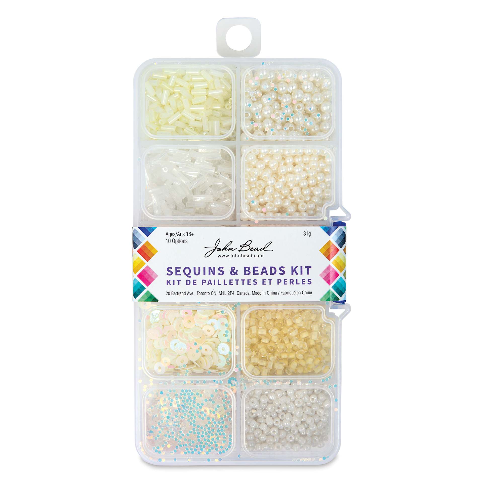 John Bead Sequins & Beads Kit - Beige, 81 g front of packaging