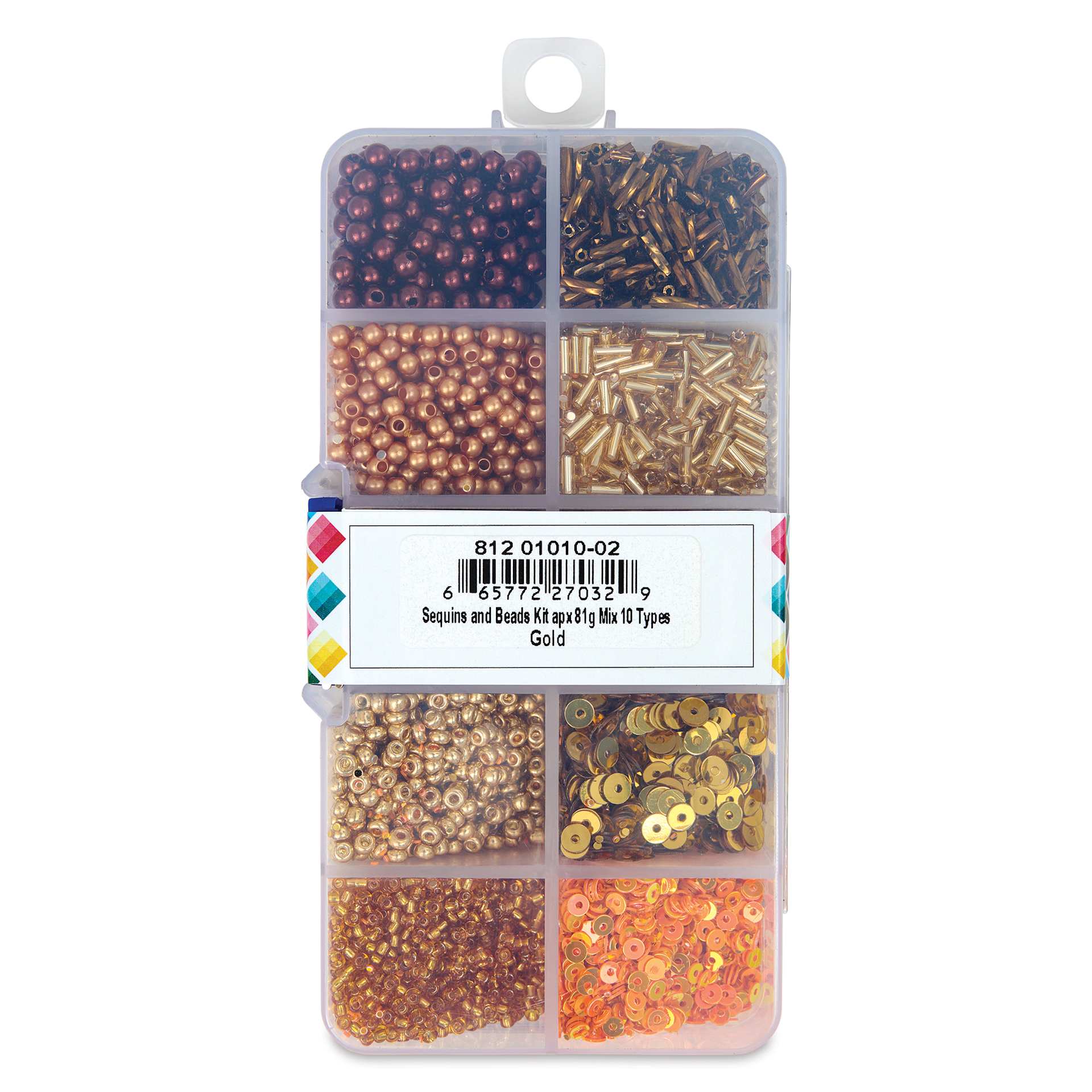 John Bead Sequins & Beads Kit - Gold, 81 g back of packaging
