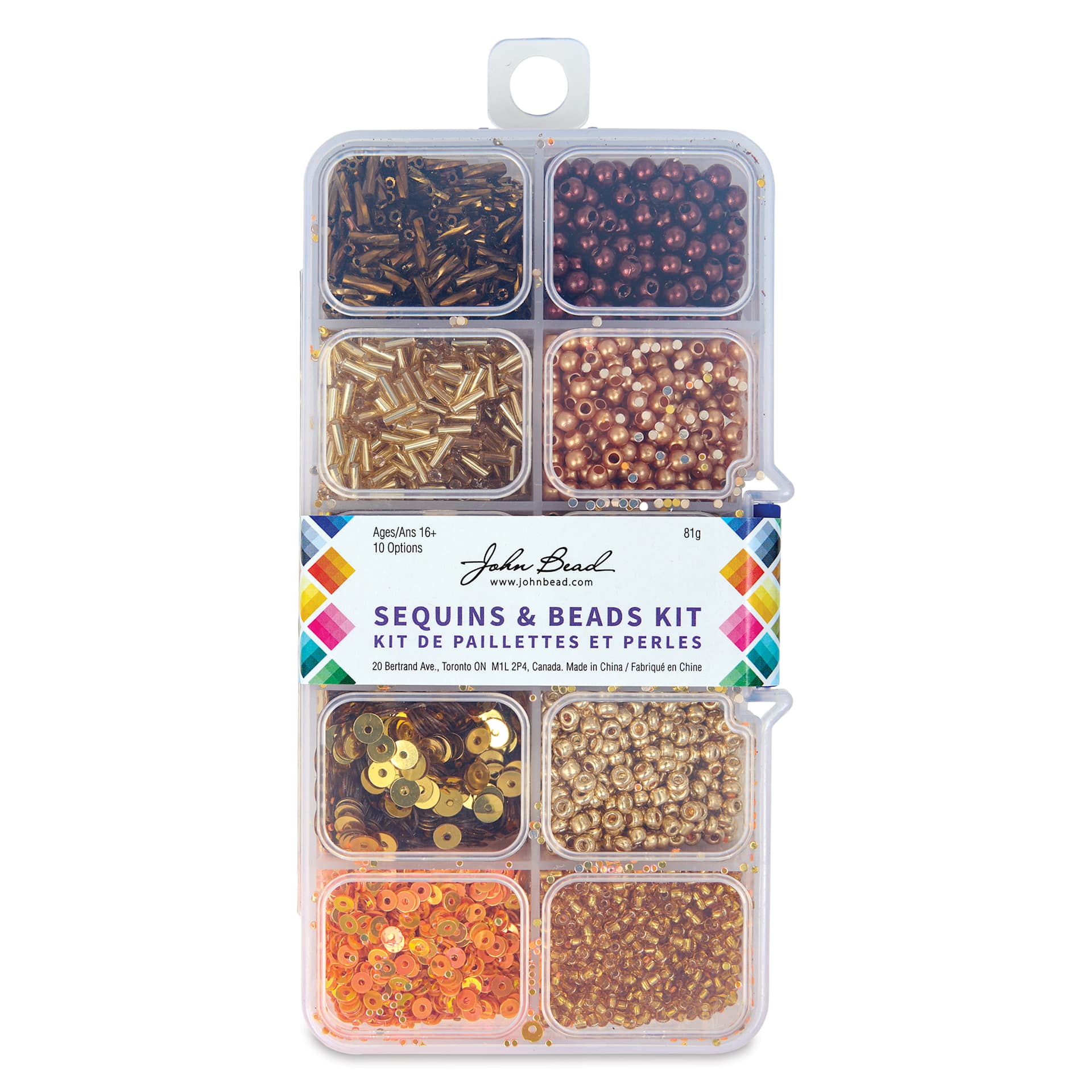 John Bead Sequins & Beads Kit - Gold, 81 g front of packaging