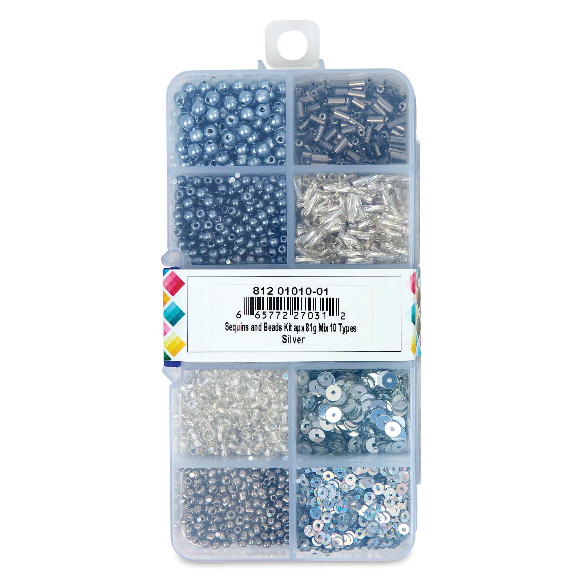 John Bead Sequins & Beads Kit - Silver, 81 g back of packaging