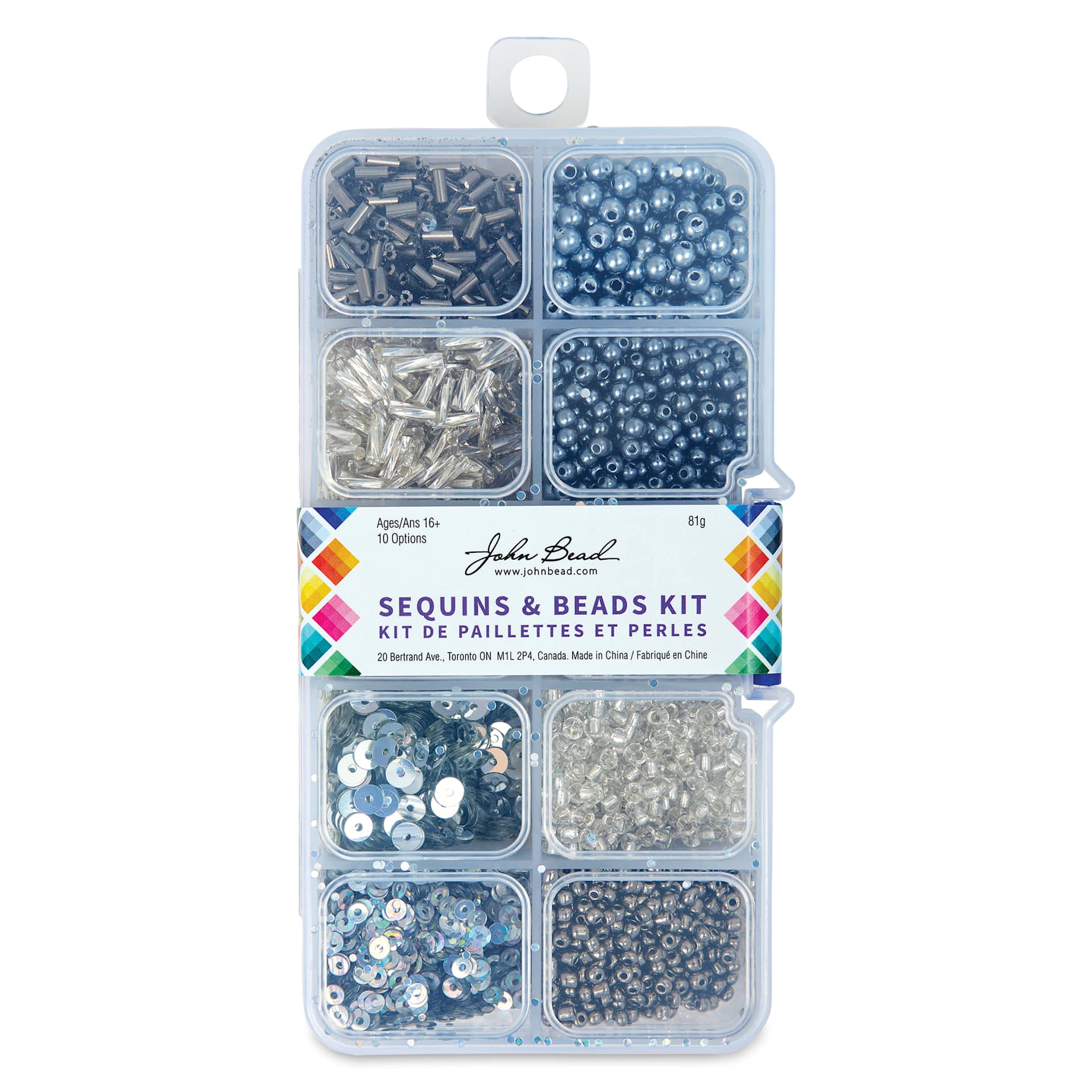 John Bead Sequins & Beads Kit - Silver, 81 g front of packaging