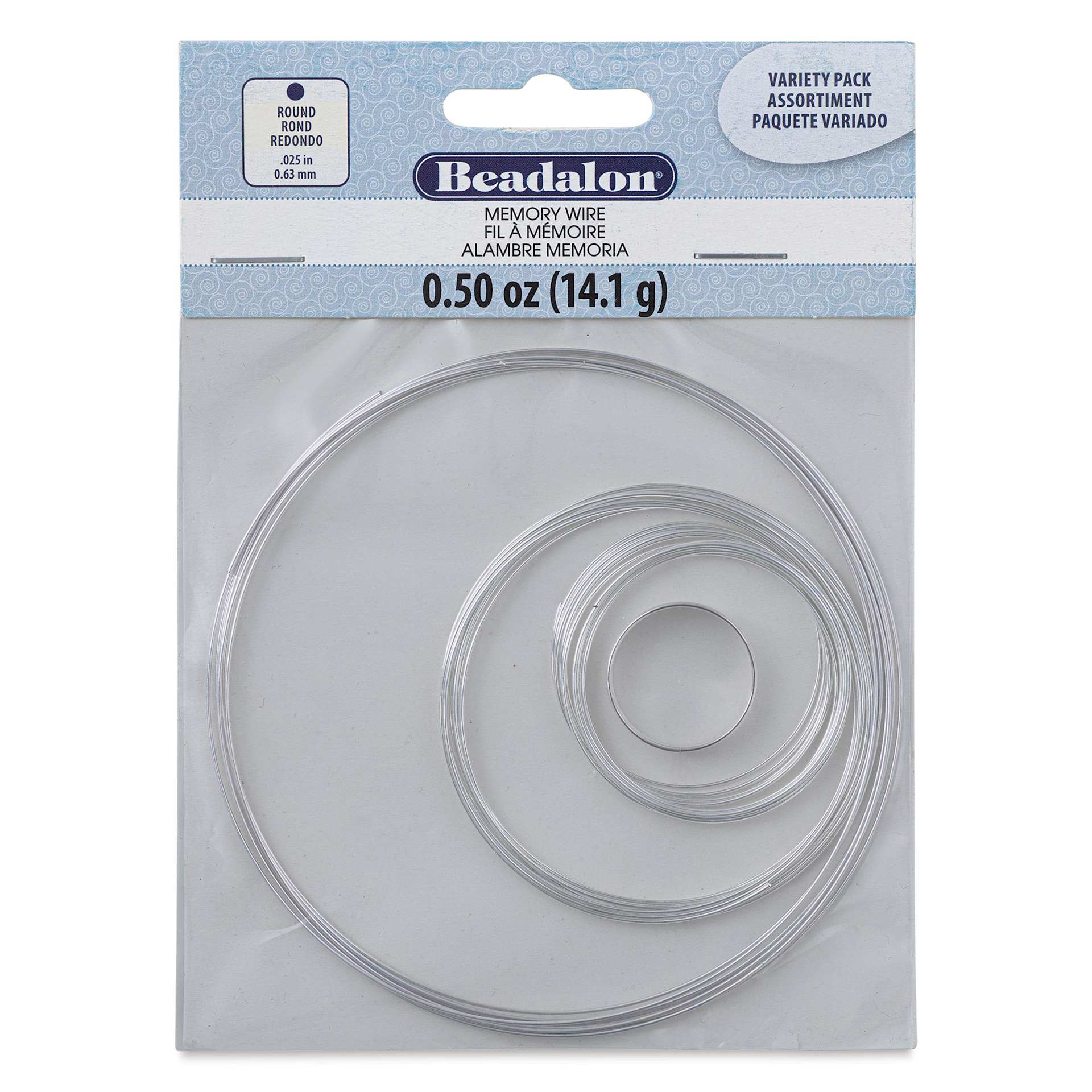 Beadalon Plated Memory Wire - Assorted Sizes, Silver Plated, 1/2 oz front of packaging