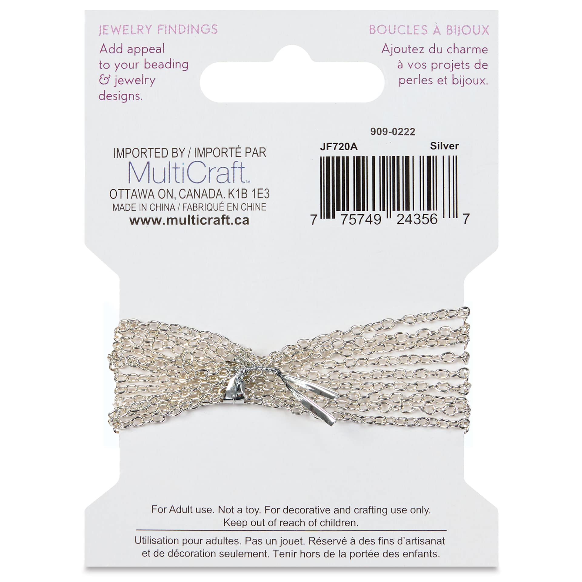 Craft Medley Jeweler's Chain - Silver Twist, 0.08" x 1.3 yd back of packaging