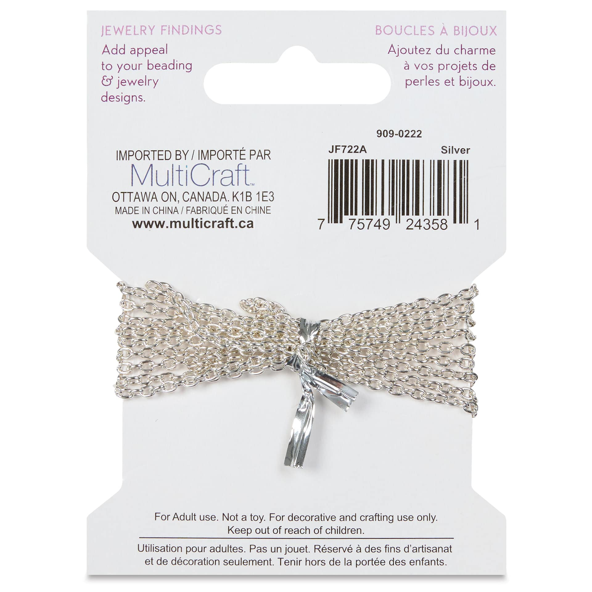Craft Medley Jeweler's Chain - Silver Twist, 0.1" x 1.3 yd back of packaging
