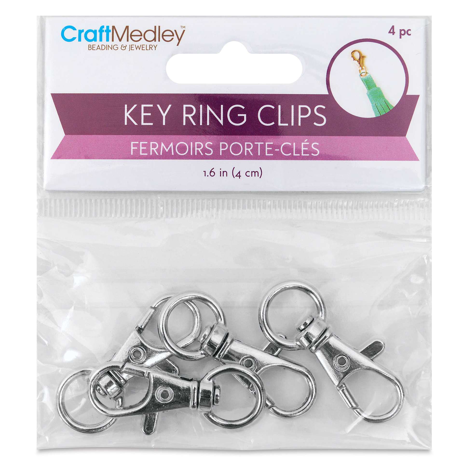 Craft Medley Key Ring Clips - Silver, 1.63", Pkg of 5 front of packaging