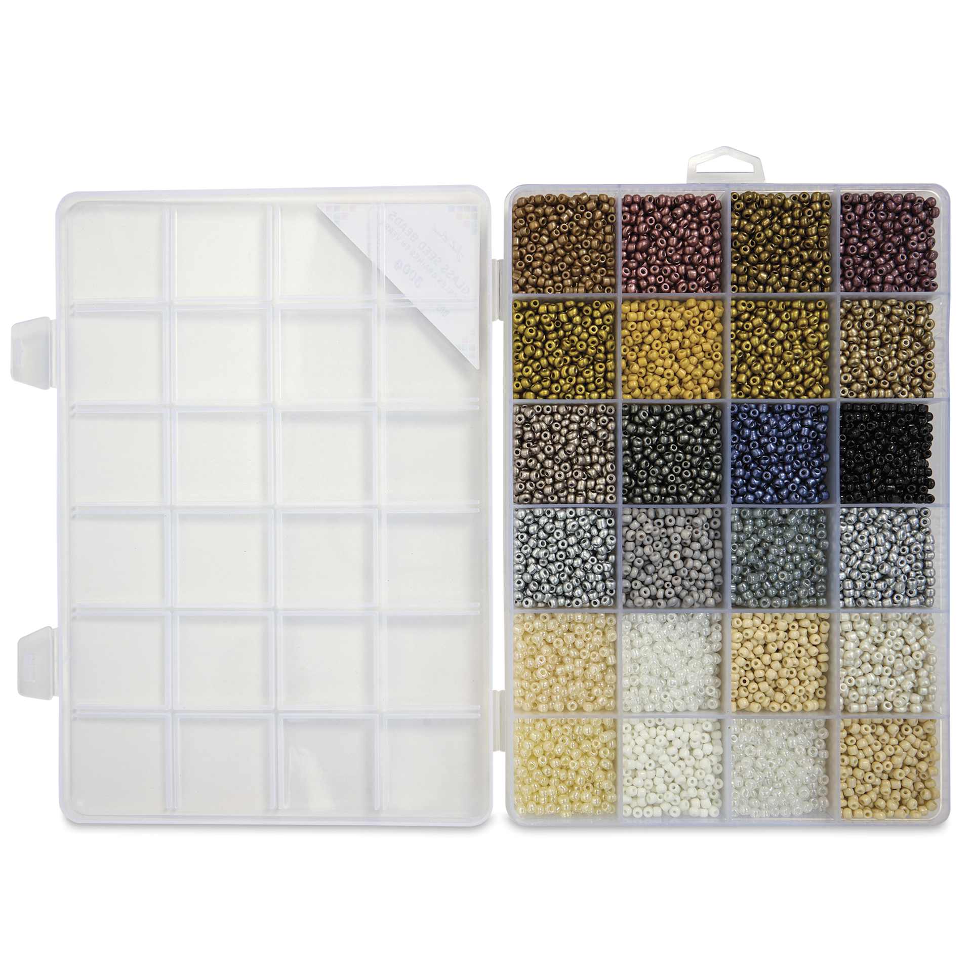 John Bead Color Mix Seed Bead Box - Champagne Glow, Set of 24, lid open