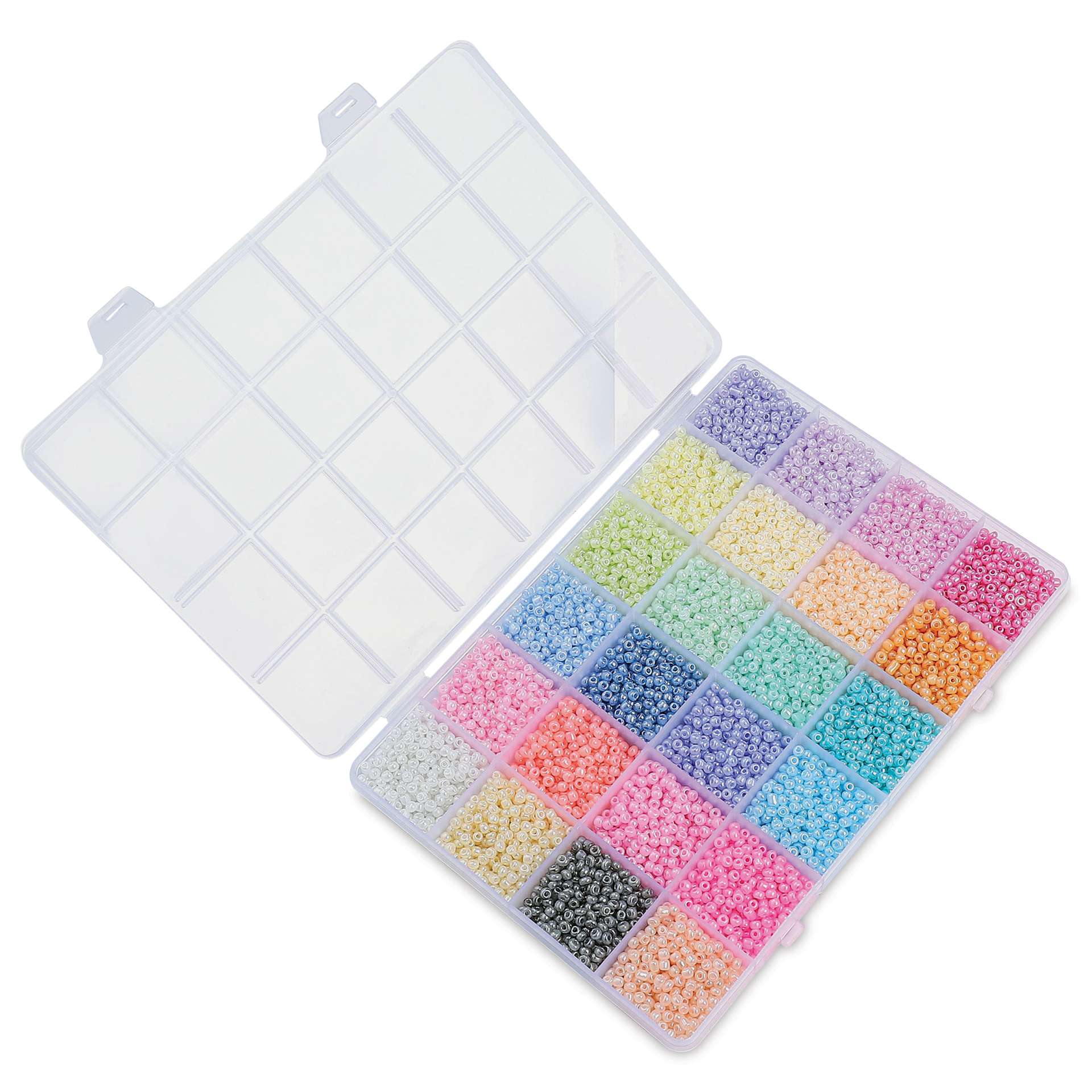 John Bead Color Mix Seed Bead Box - Vibrant Pastels, Set of 24 with lid open