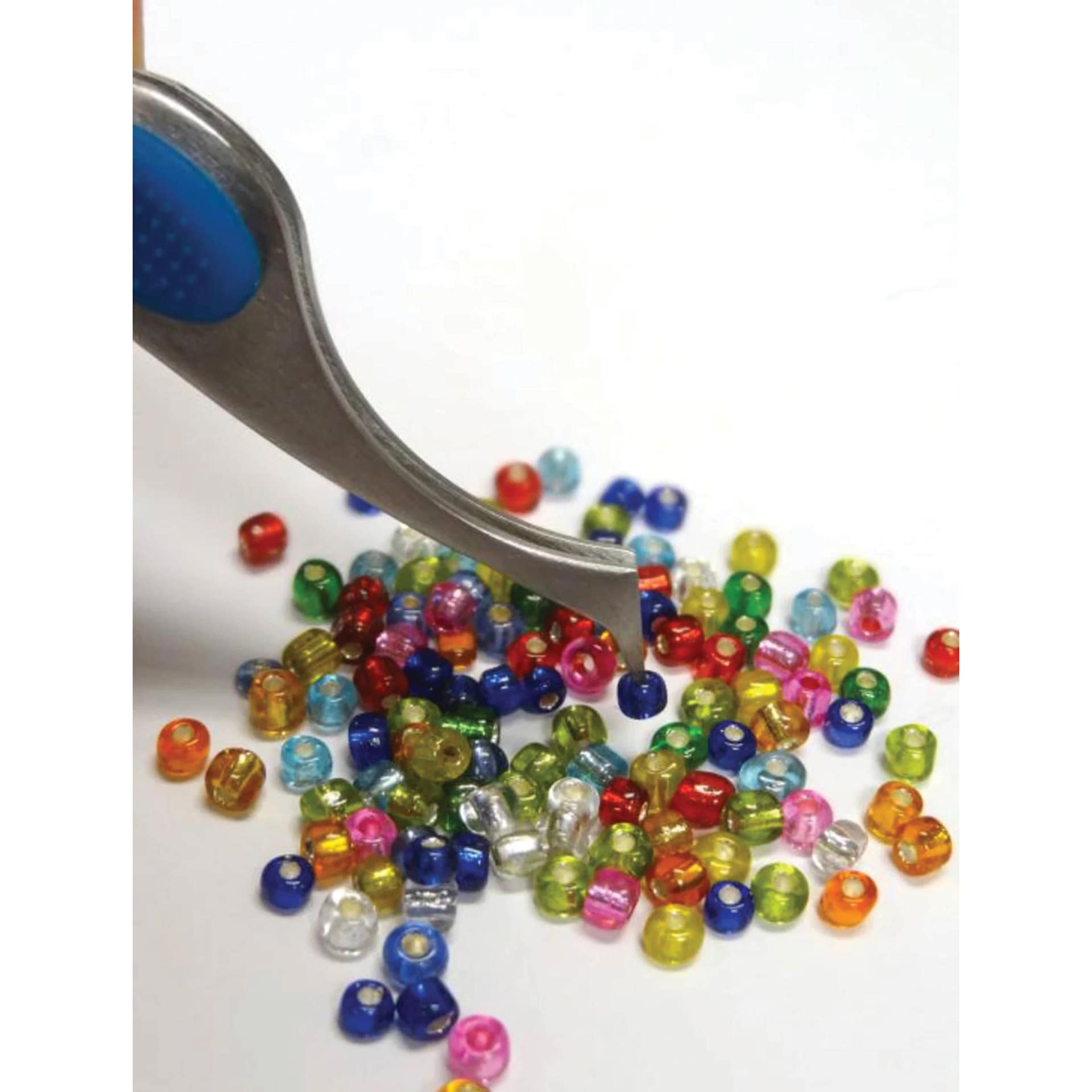 Dritz Soft Grip Tweezers - in use to pick up tiny beads (not included)