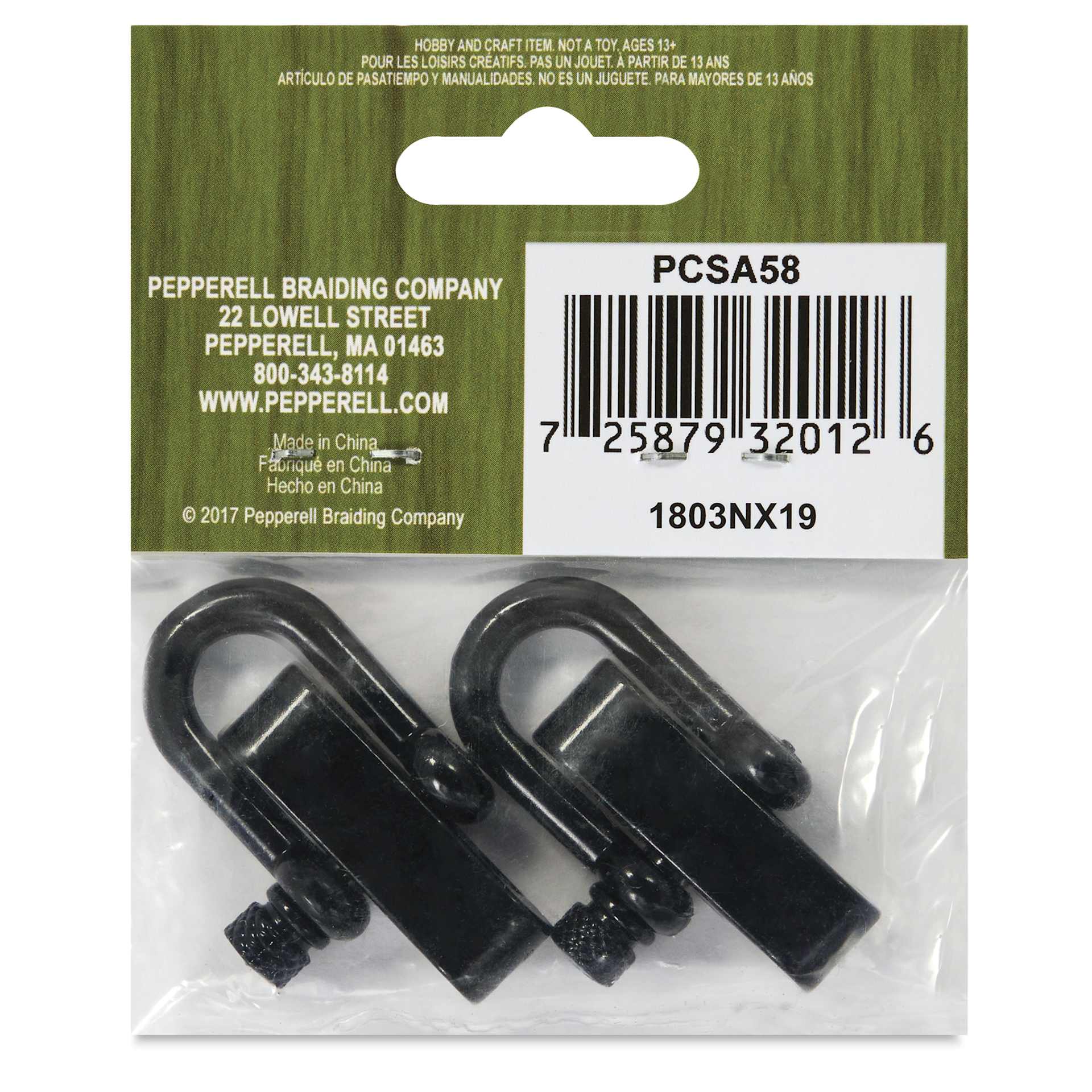 Pepperell Shackle Buckles - Pkg of 2, Black, 40 mm - back of packaging