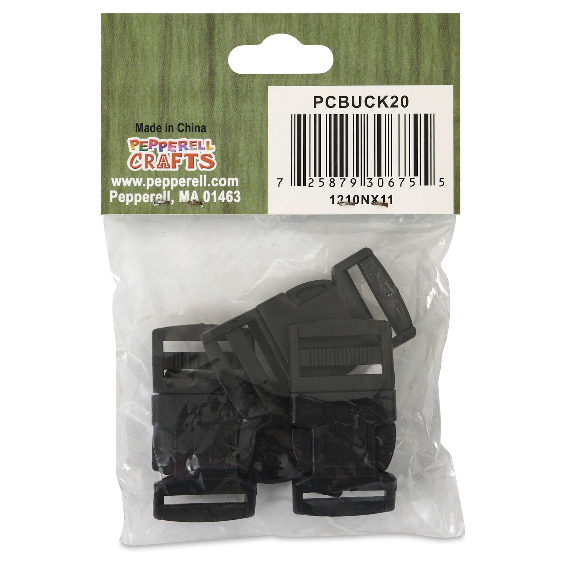 Pepperell Plastic Paracord Buckles - Pkg of 4, Black, 20 mm - back of packaging