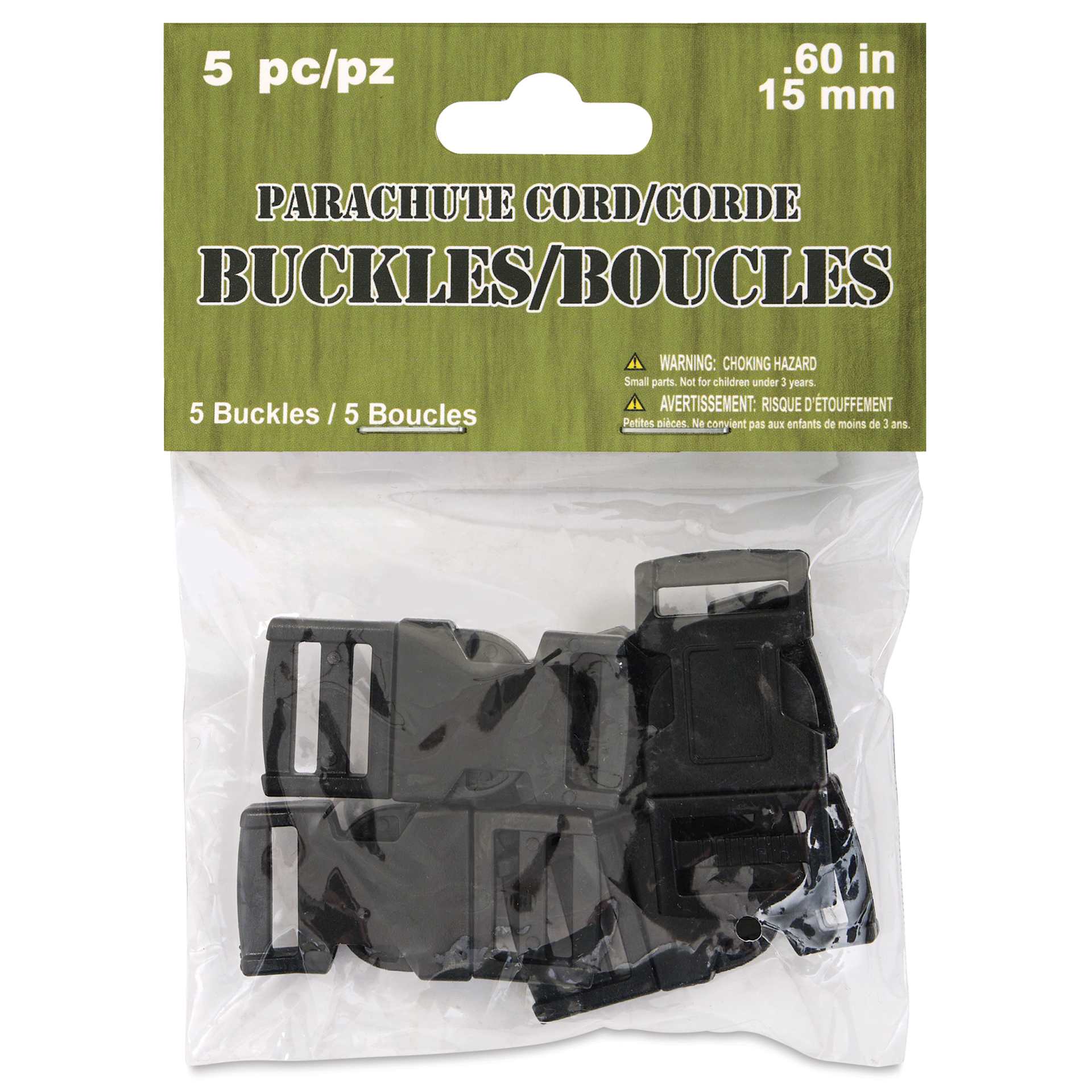Pepperell Plastic Paracord Buckles - Pkg of 5, Black, 15 mm - front of packaging