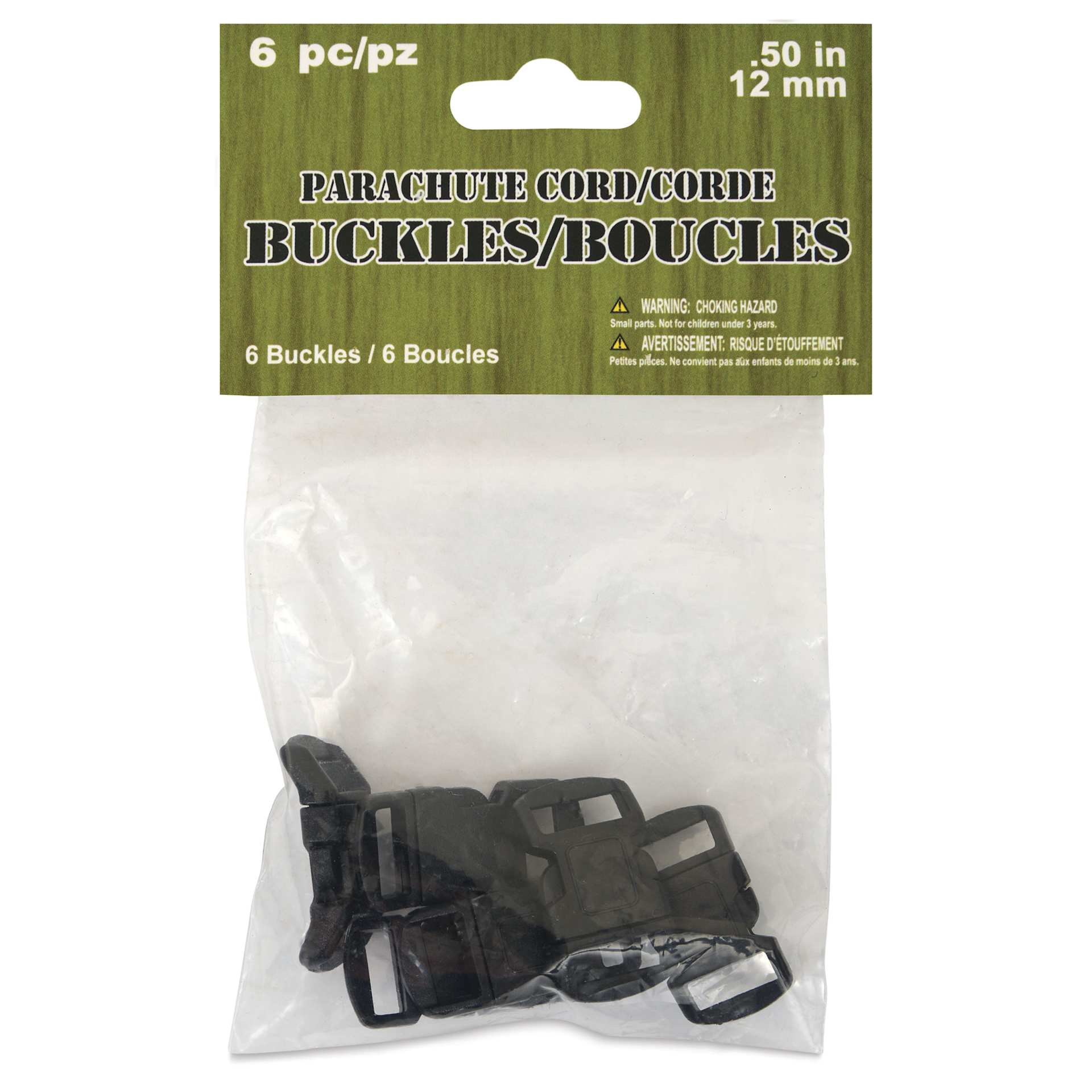 Pepperell Plastic Paracord Buckles - Pkg of 6, Black, 12 mm - front of packaging