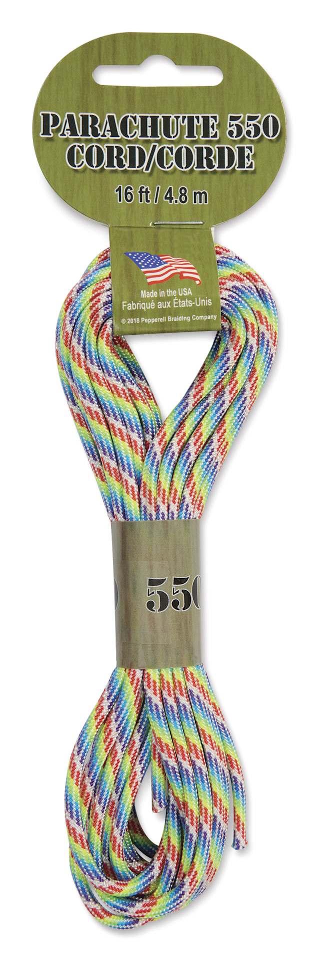 Pepperell Parachute 550 Cord - Rainbow, 16 ft - front of packaging