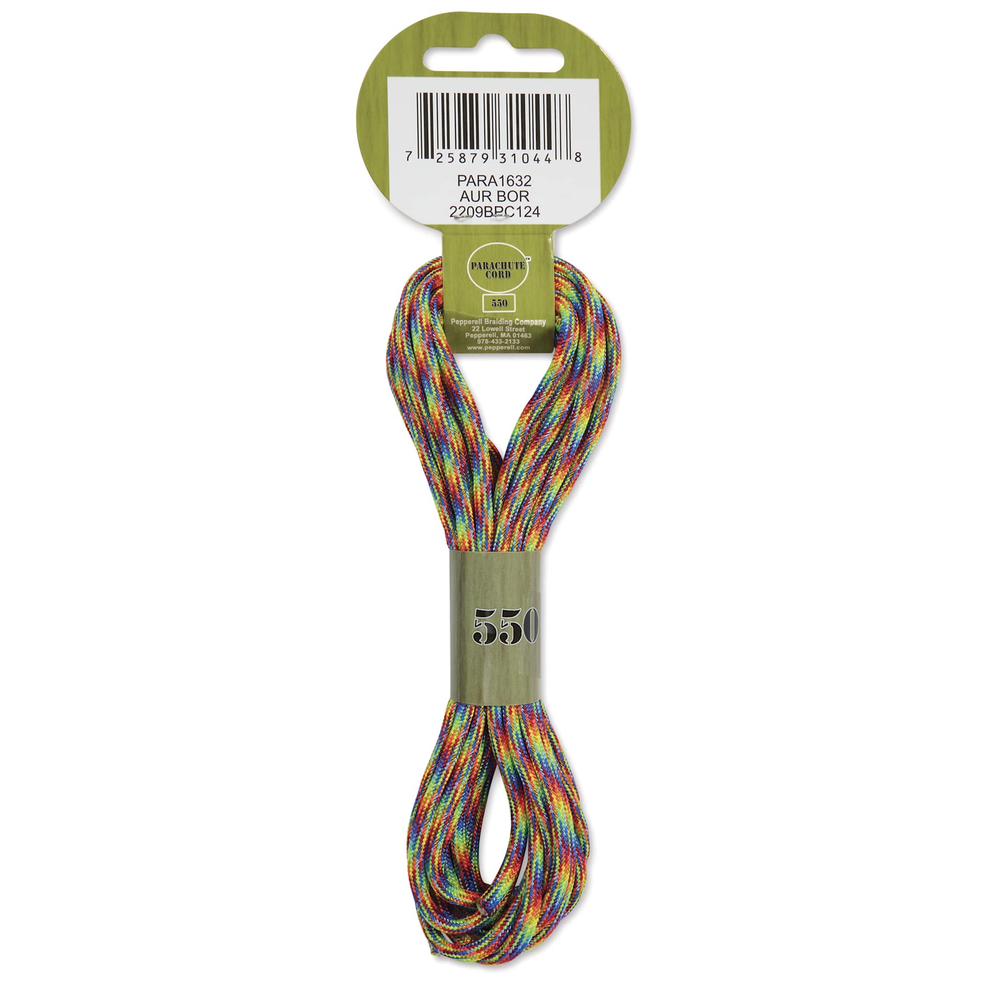 Pepperell Parachute 550 Cord - Aurora Borealis, 16 ft - back of packaging
