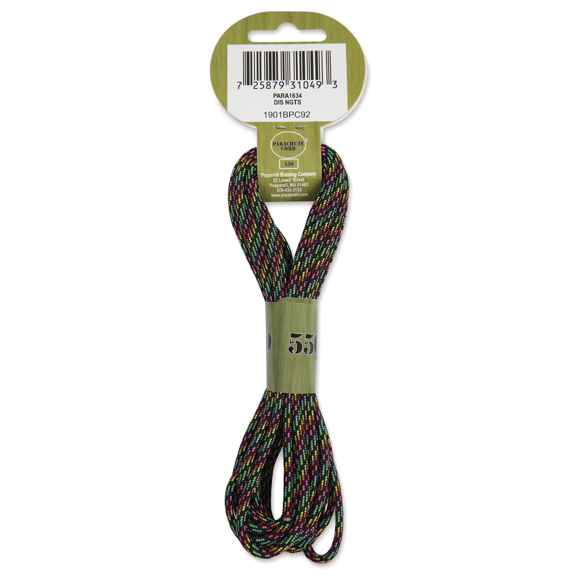 Pepperell Parachute 550 Cord - Disco Nights, 16 ft - back of packaging
