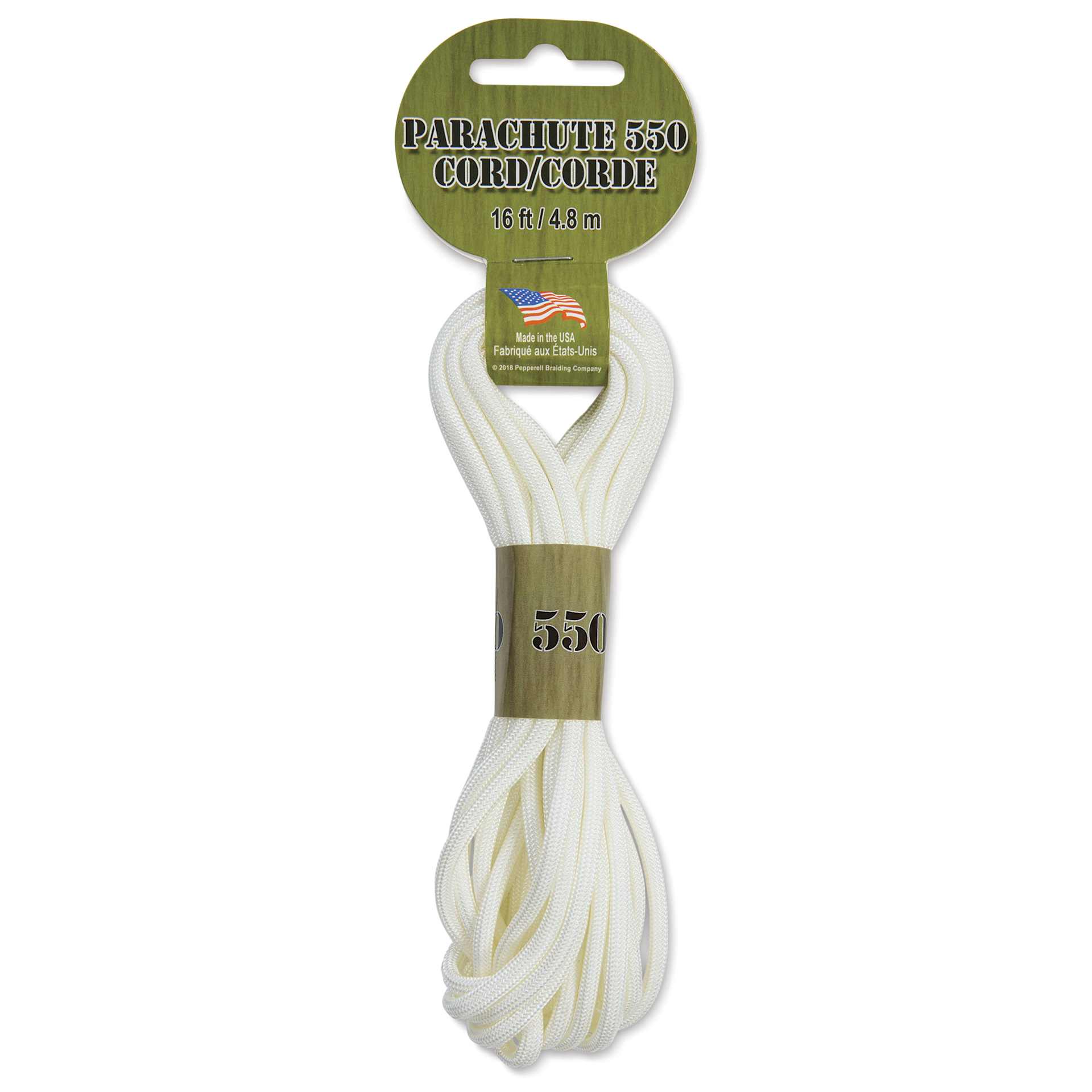 Pepperell Parachute 550 Cord - White, 16 ft - front of packaging