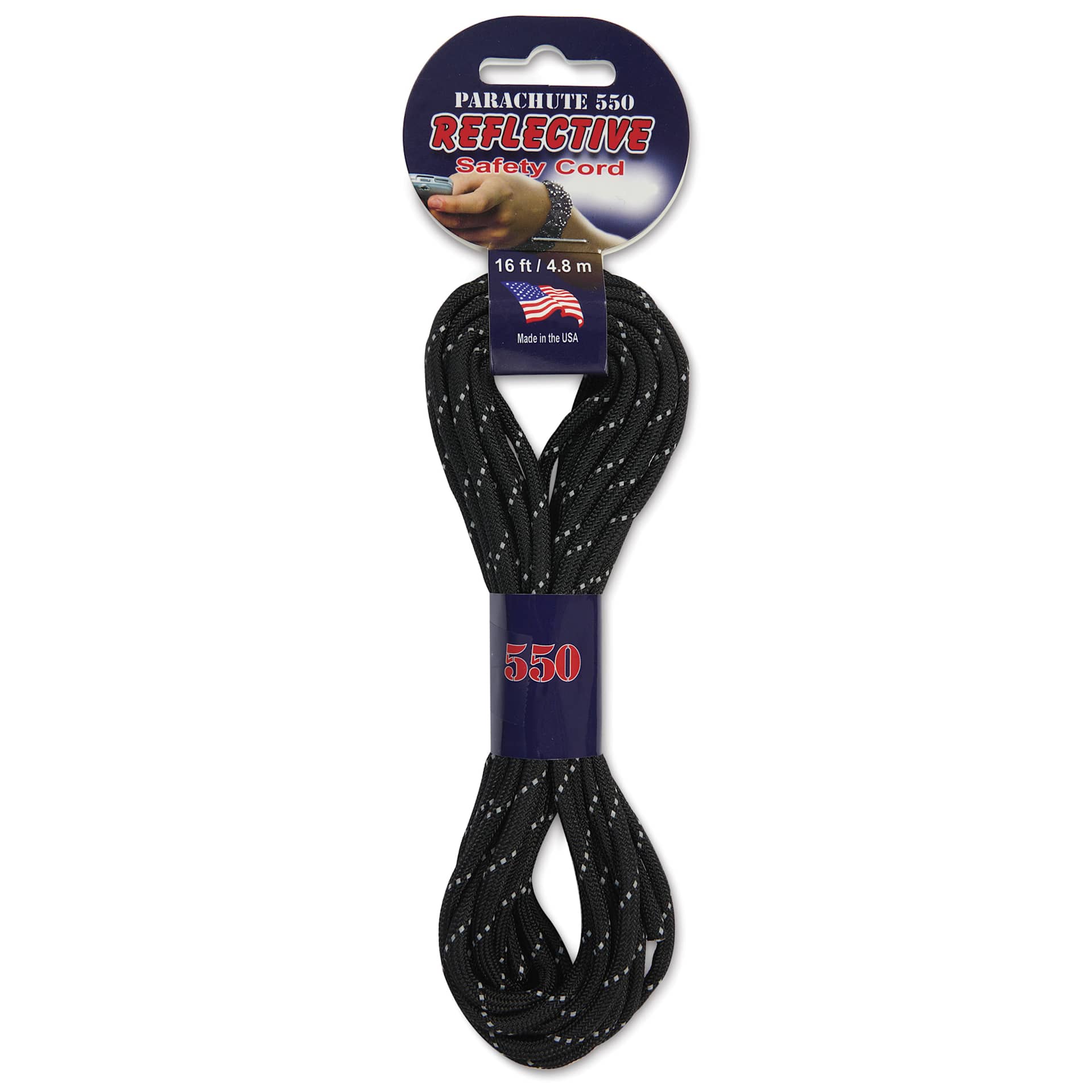 Pepperell Parachute 550 Cord - Reflective Black, 16 ft - front of packaging