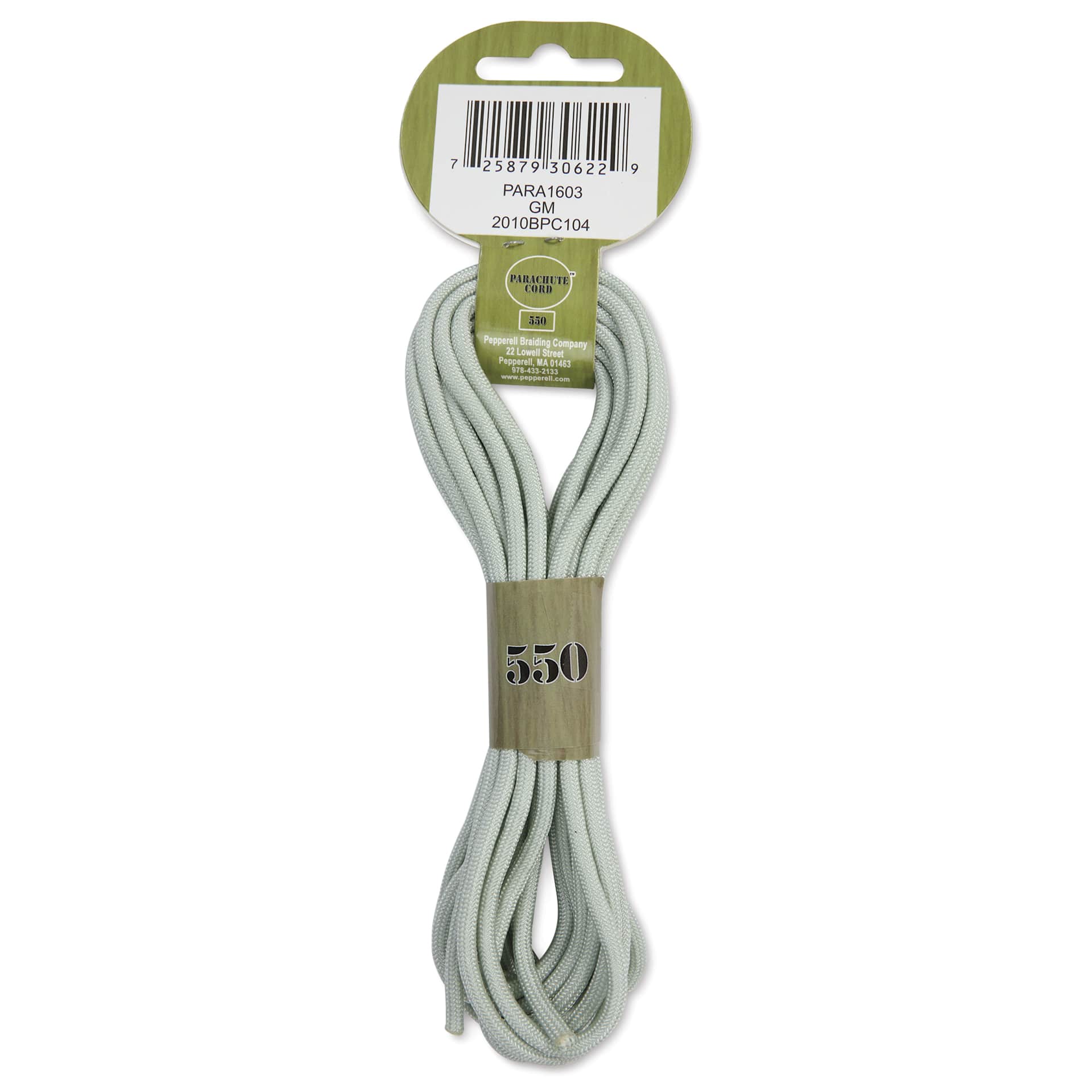 Pepperell Parachute 550 Cord - Gunmetal, 16 ft - back of packaging