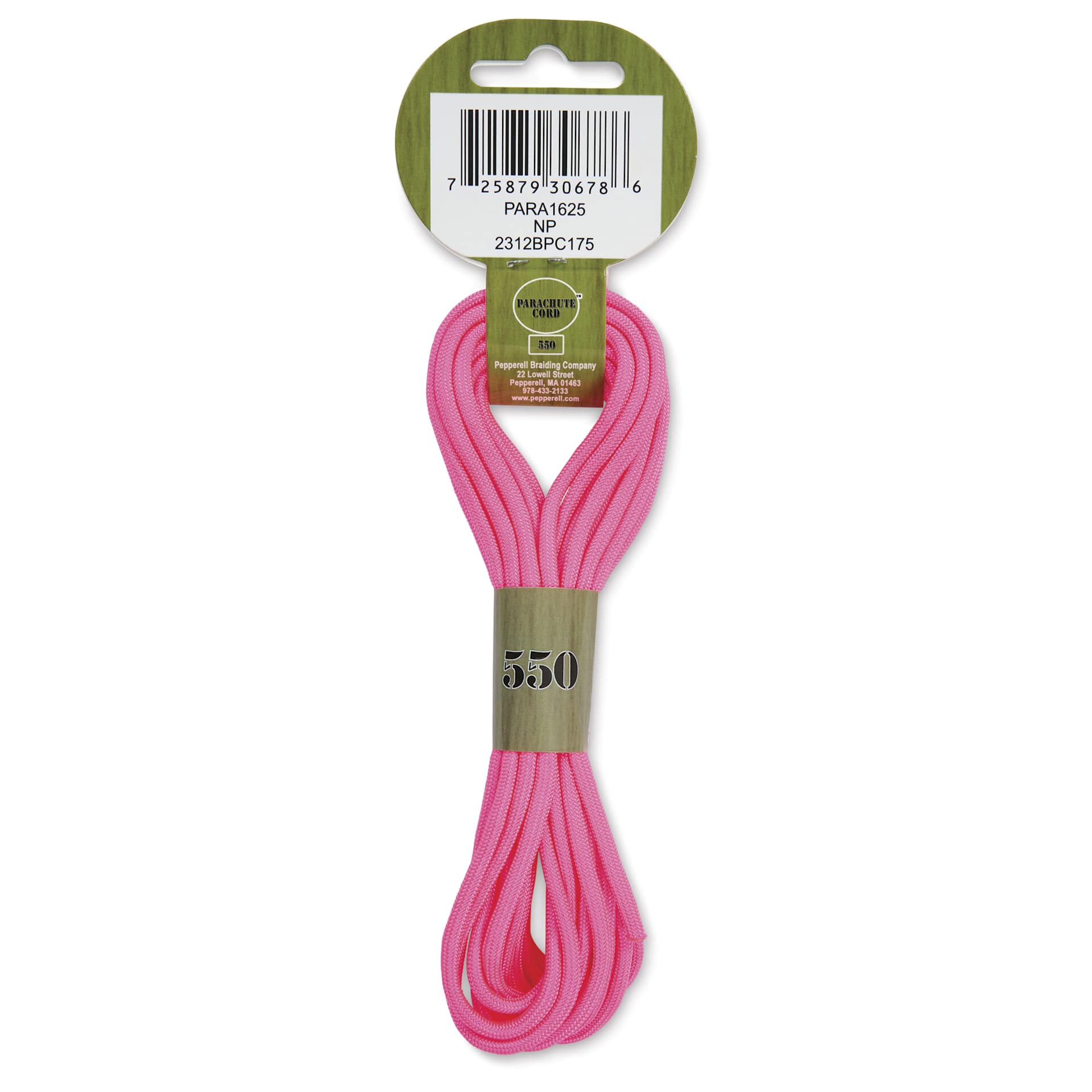 Pepperell Parachute 550 Cord - Neon Pink, 16 ft - back of packaging