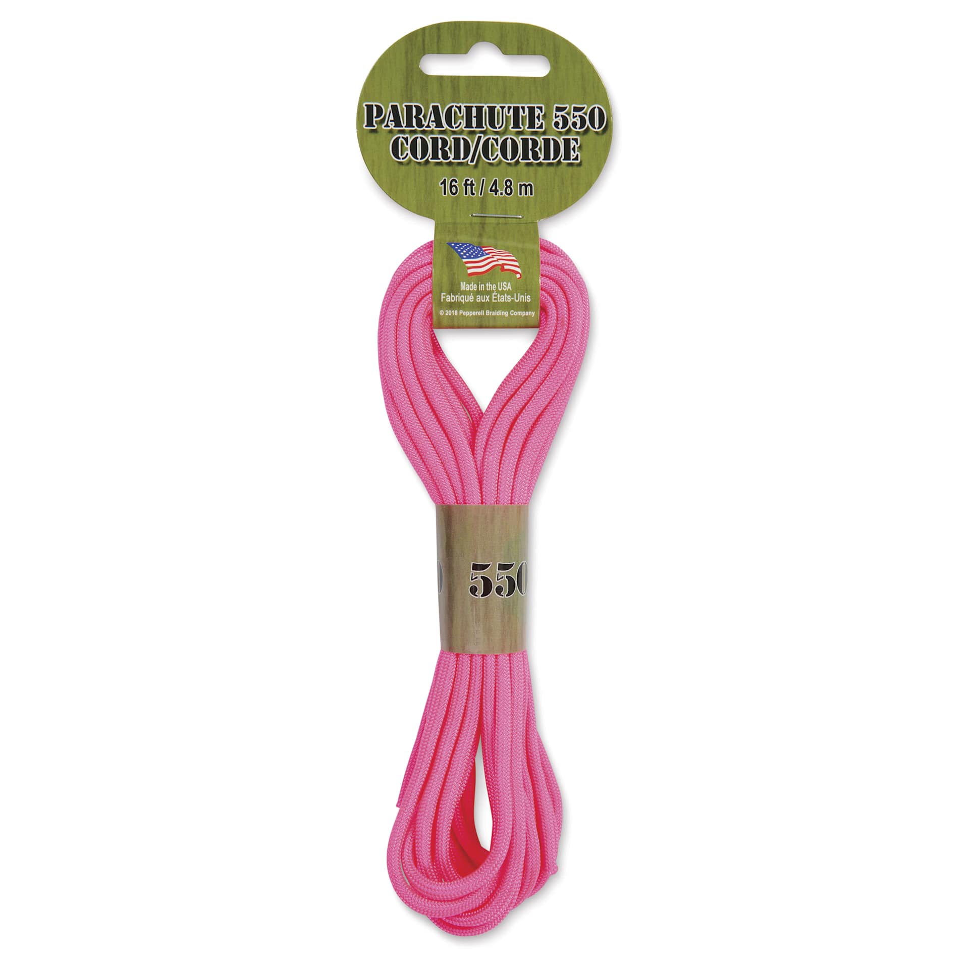 Pepperell Parachute 550 Cord - Neon Pink, 16 ft - front of packaging