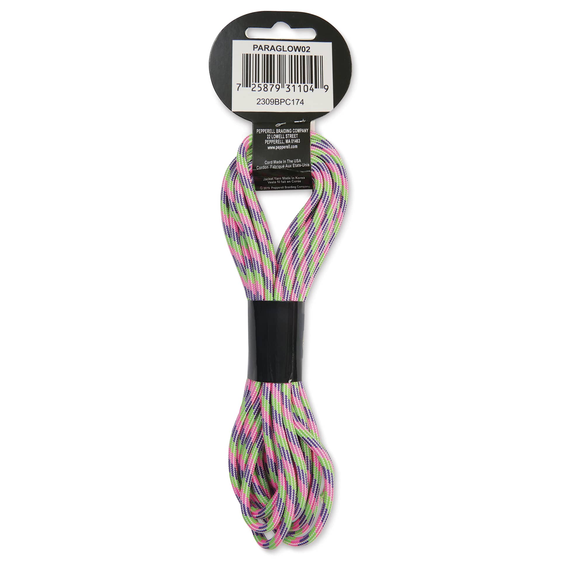 Pepperell Parachute 550 Cord - Sweet Glow, 16 ft - back of packaging