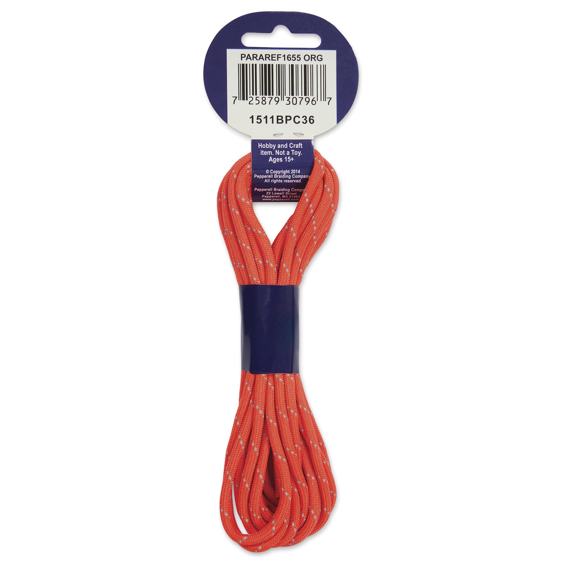 Pepperell Parachute 550 Cord - Reflective Orange, 16 ft - back of packaging