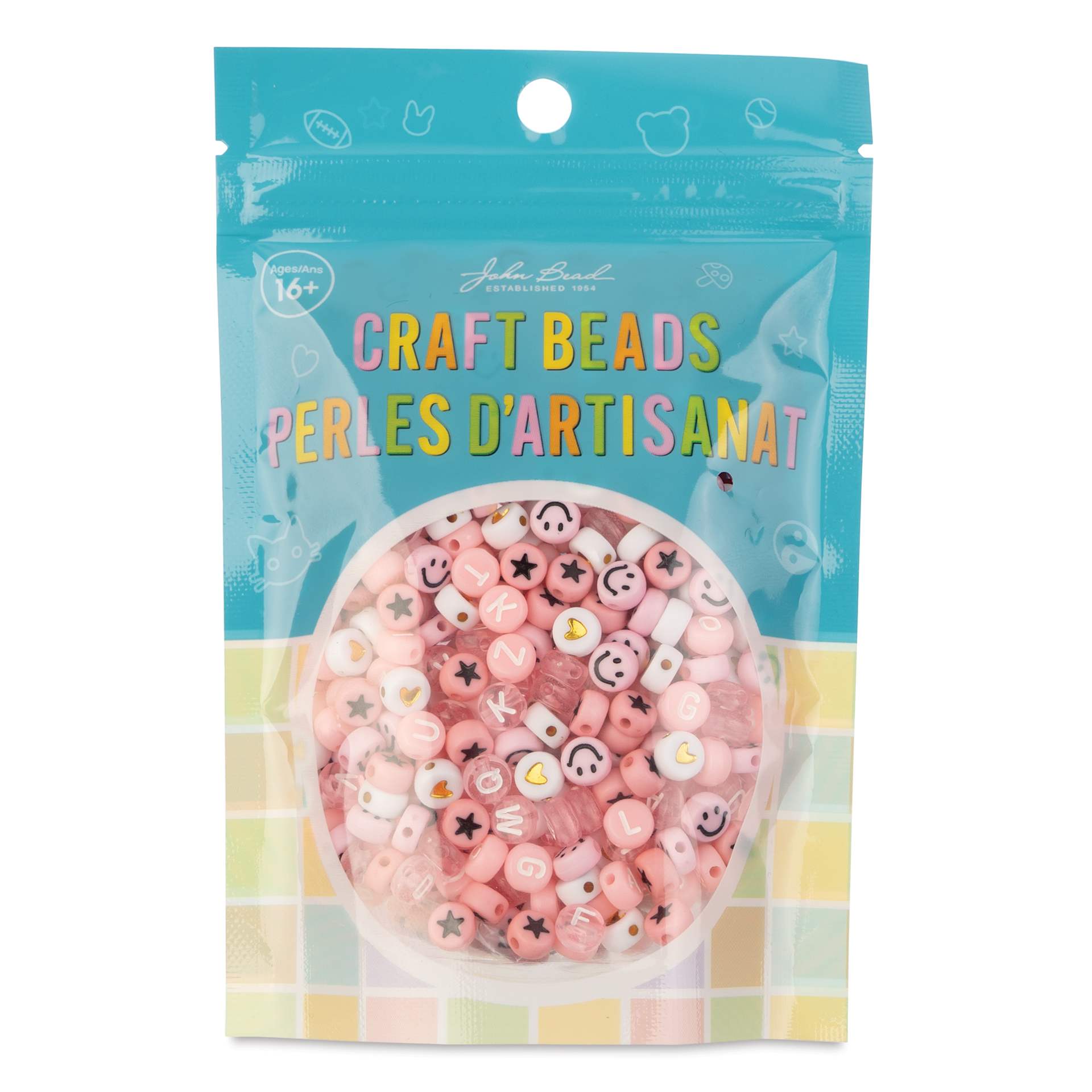 John Bead Craft Beads Disc Mix - Pink, 72 g - front of packaging