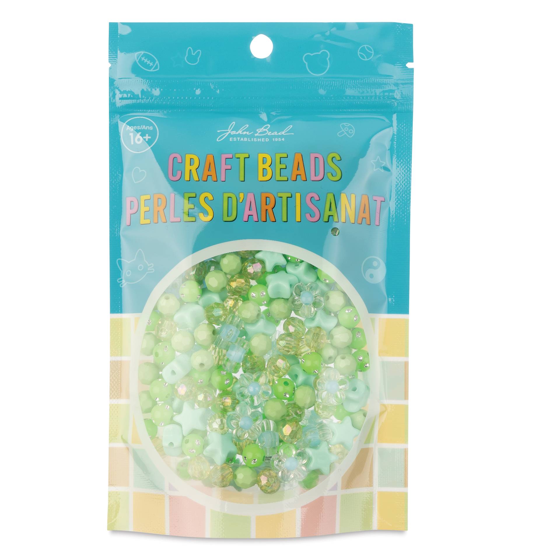John Bead Craft Beads Star Mix - Green, 70 g - front of packaging